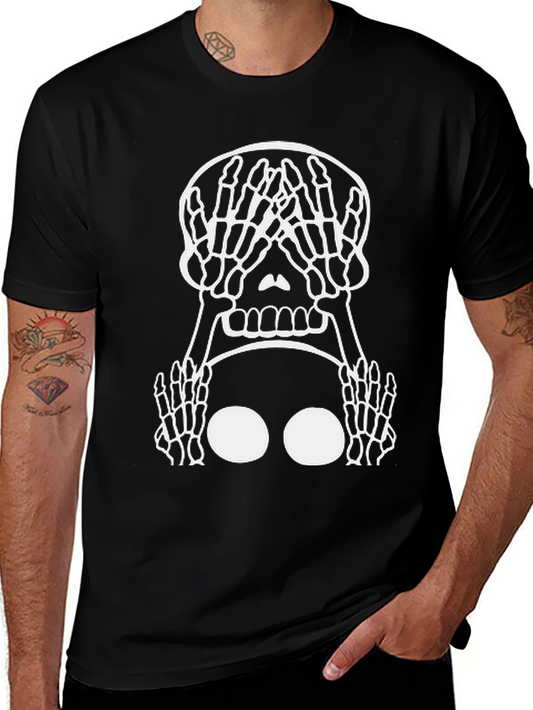 Skeleton Hands Skull Graphic Tee - Black