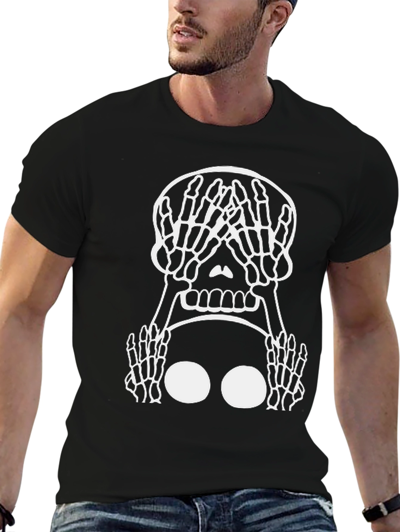 Skeleton Hands Skull Graphic Tee - Black
