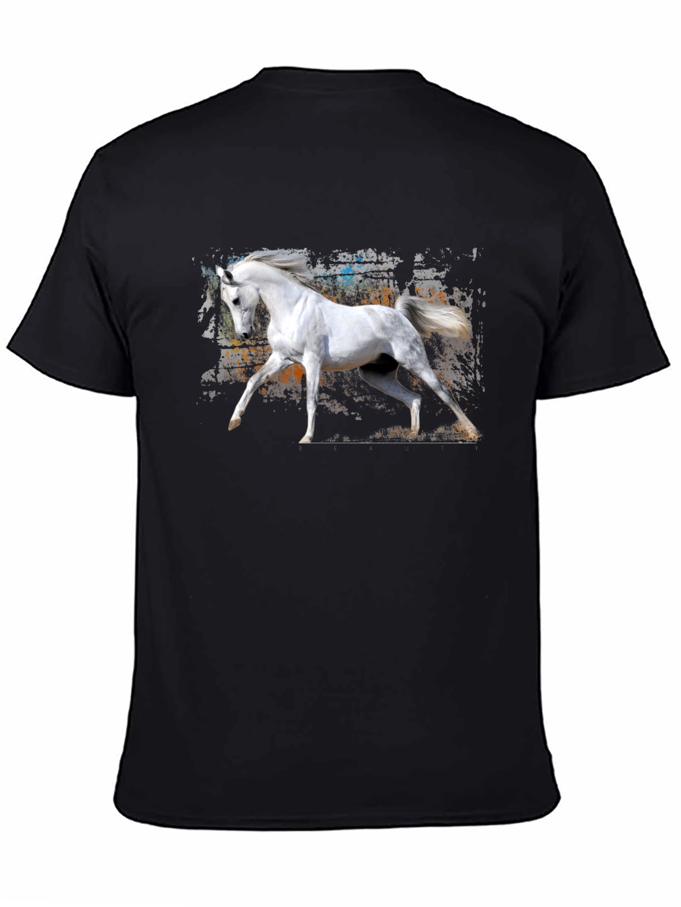 White Horse Graphic Black T-Shirt