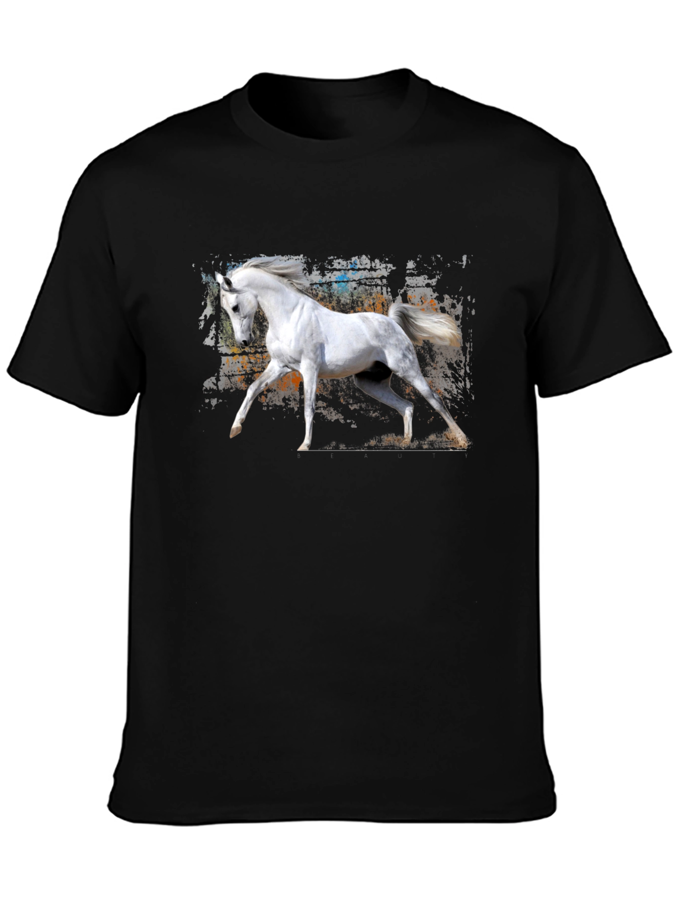 White Horse Graphic Black T-Shirt