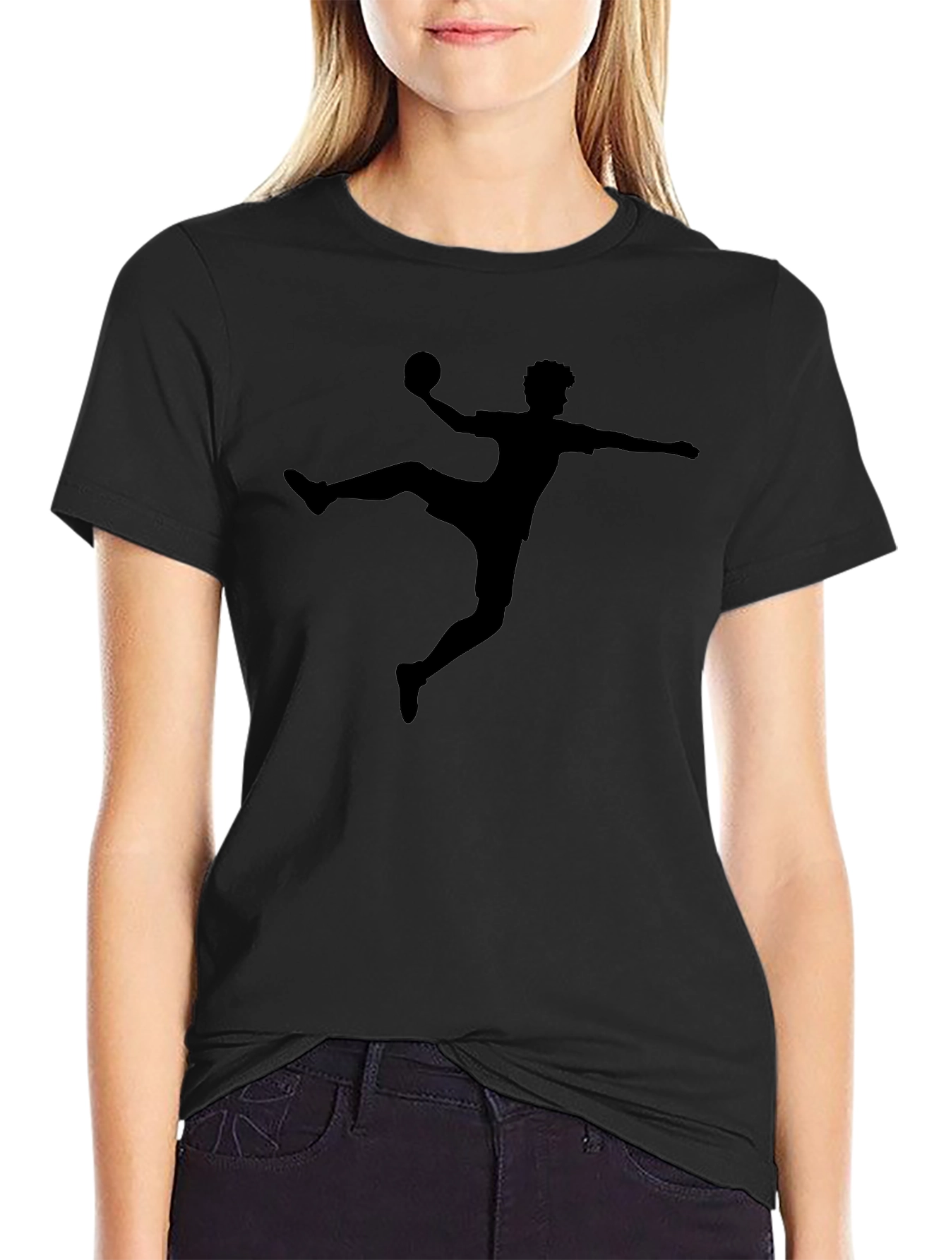 Handball Player Silhouette Graphic Tee - Black