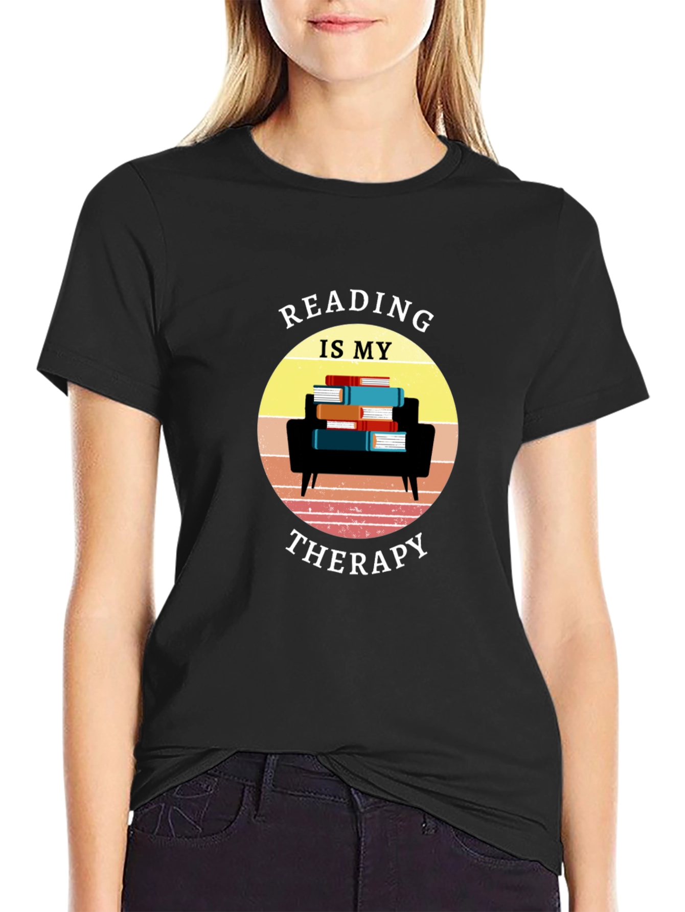 Reading Is My Therapy Black T-Shirt