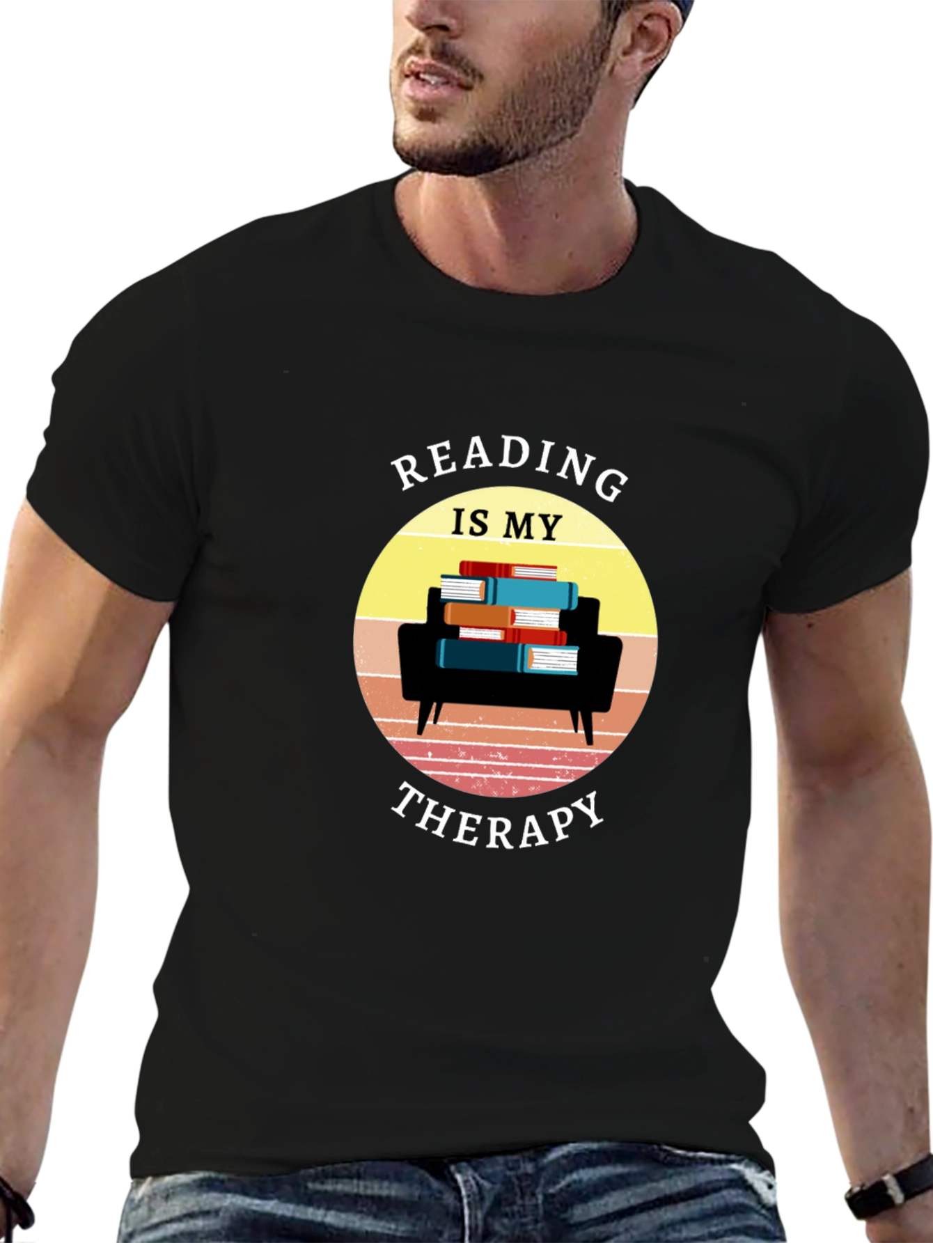 Reading Is My Therapy Black T-Shirt