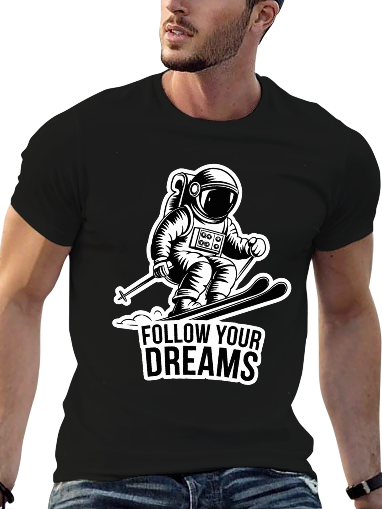 Astronaut Skiing Graphic Tee - Follow Your Dreams