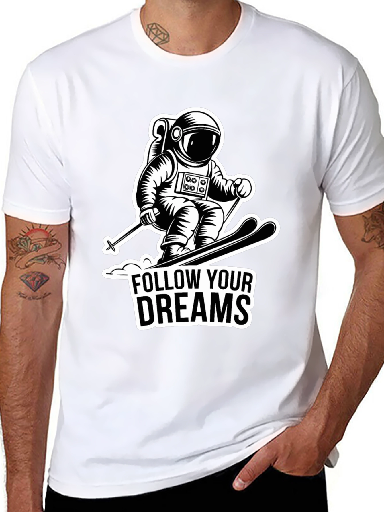 Astronaut Skiing Graphic Tee - Follow Your Dreams