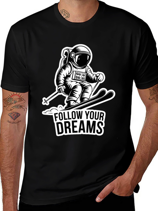 Astronaut Skiing Graphic Tee - Follow Your Dreams