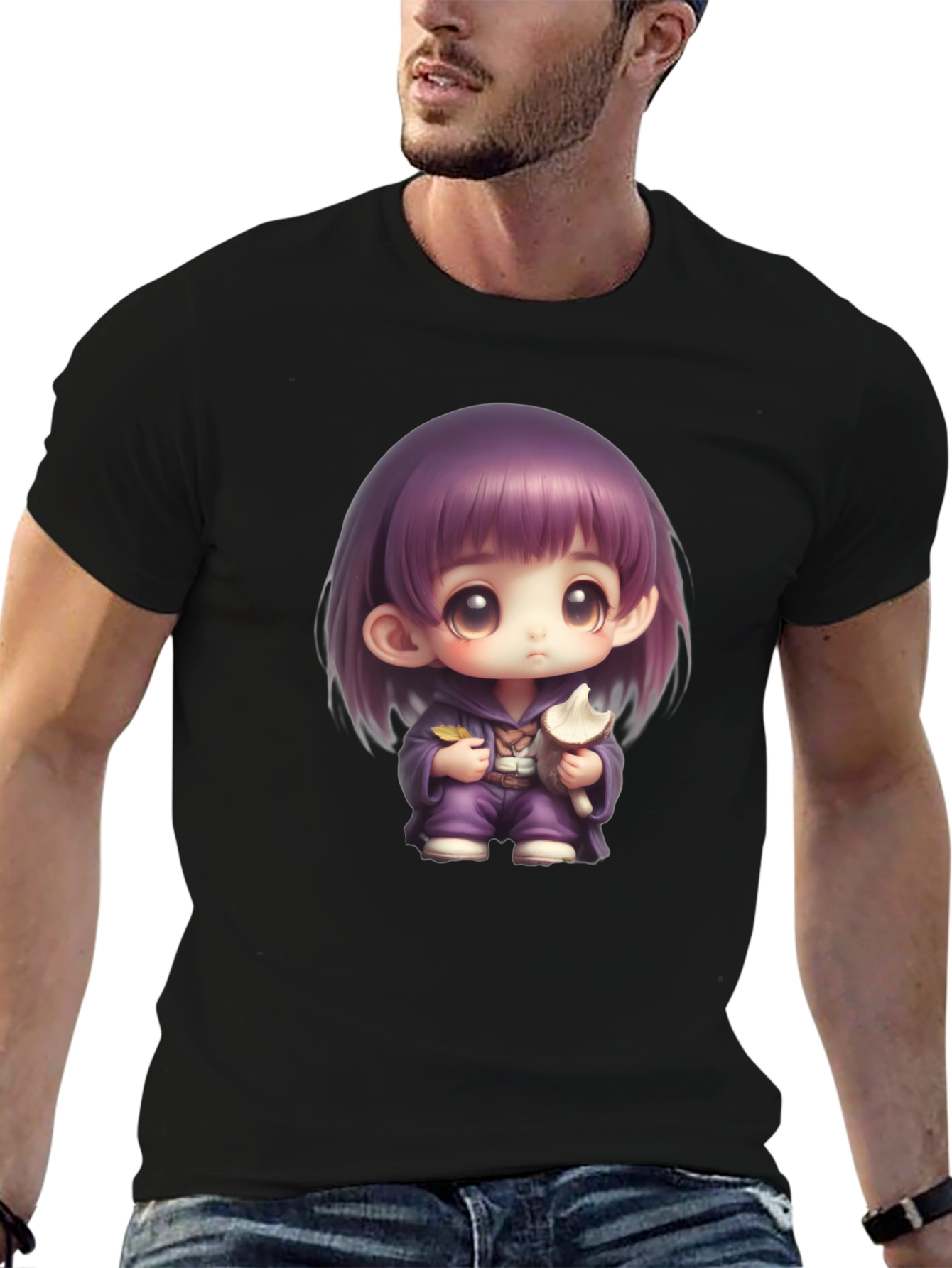 Anime Girl Graphic T-Shirt - Black