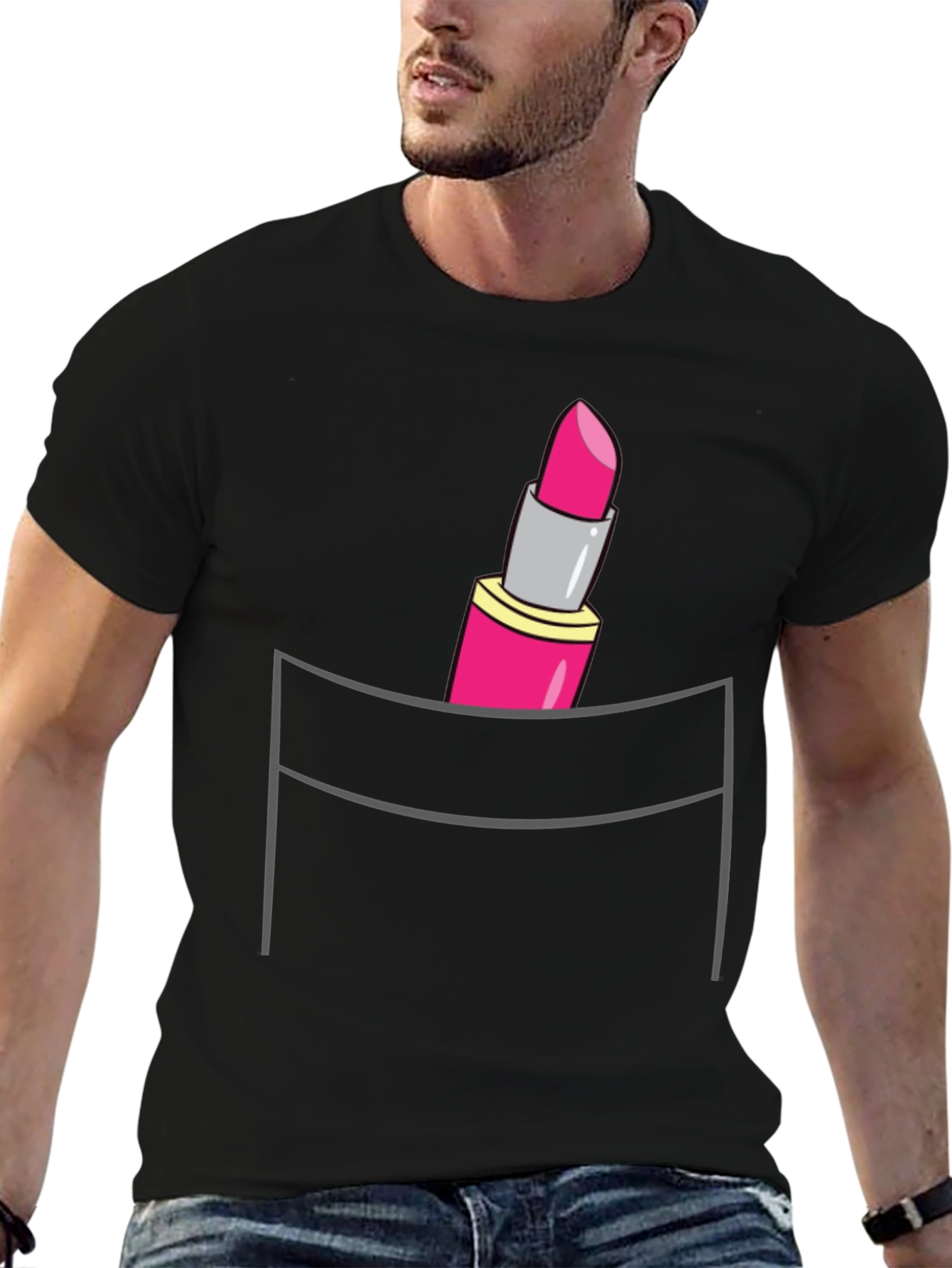 Lipstick Pocket T-Shirt - Trendy Graphic Tee