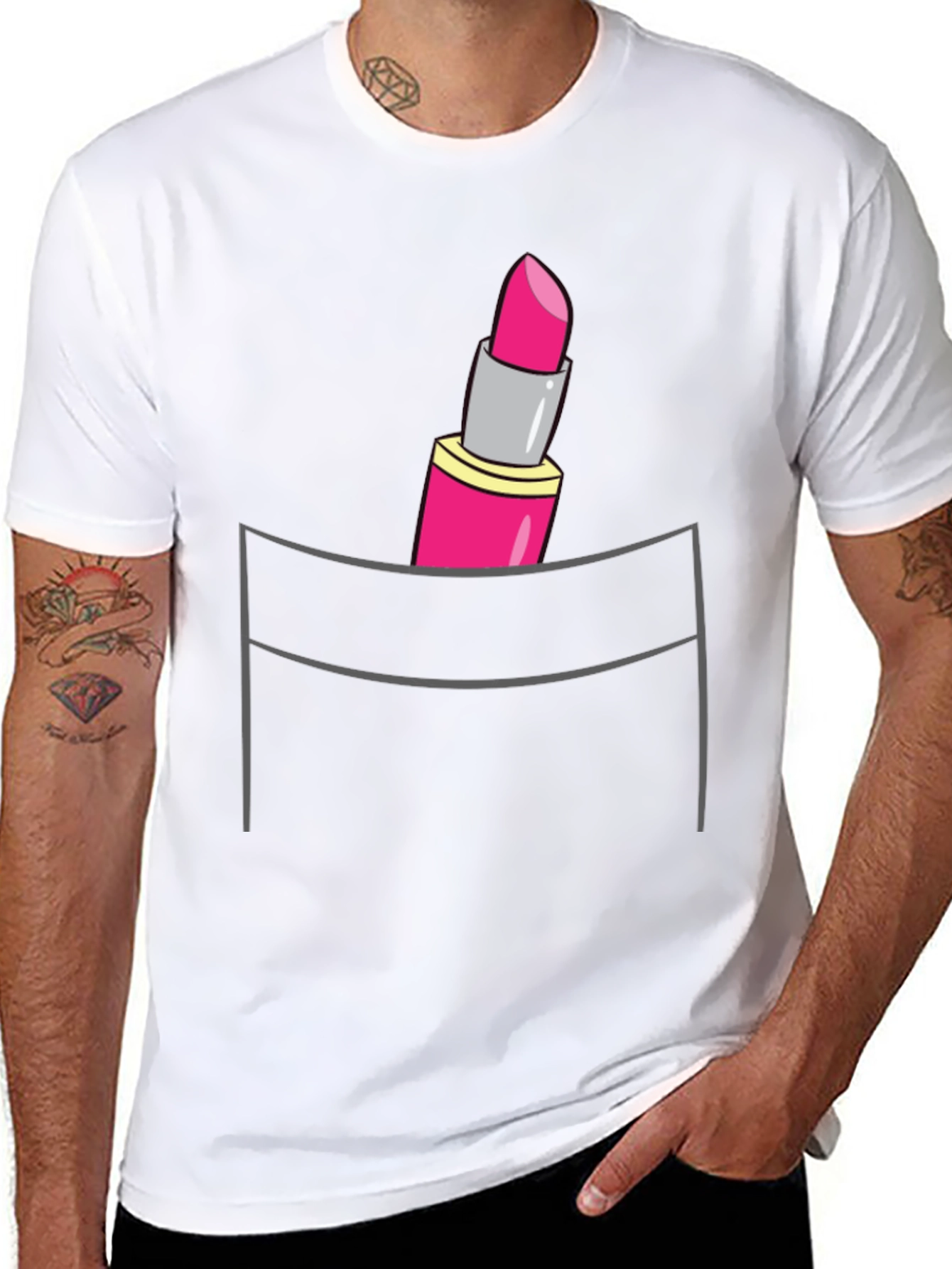 Lipstick Pocket T-Shirt - Trendy Graphic Tee