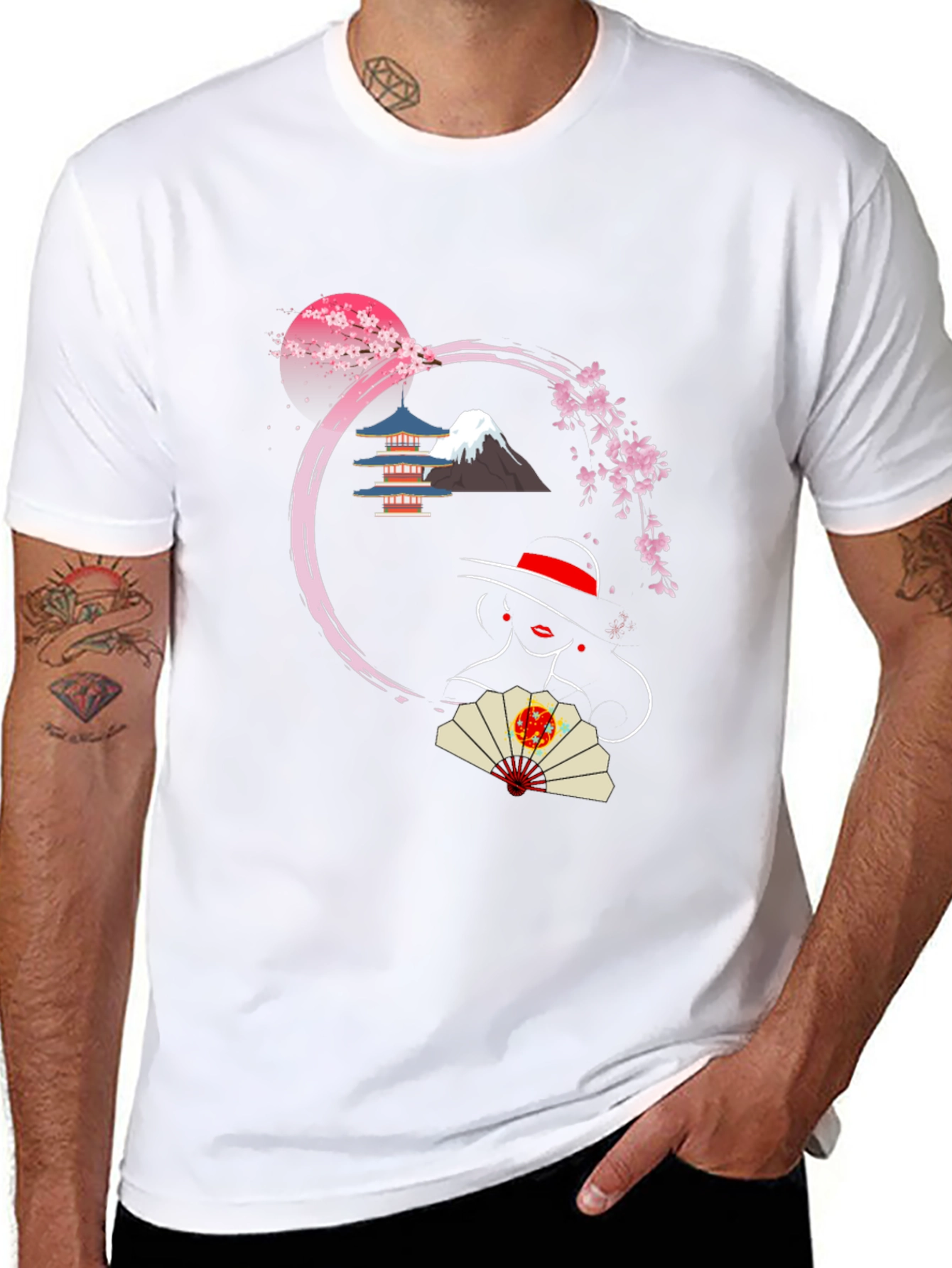 Japanese Sakura T-Shirt - Mount Fuji Design