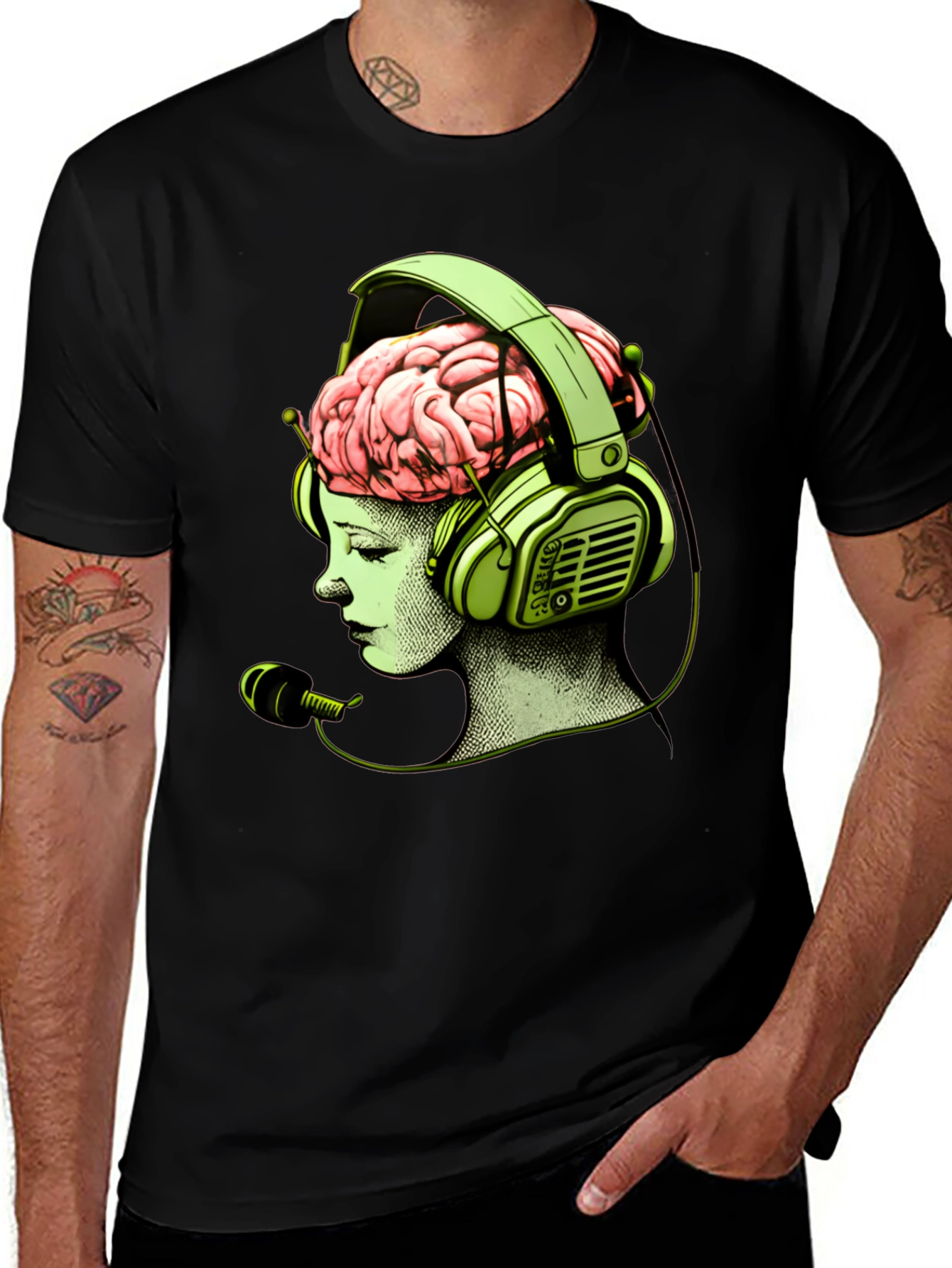 Brain in Headphones Graphic T-Shirt