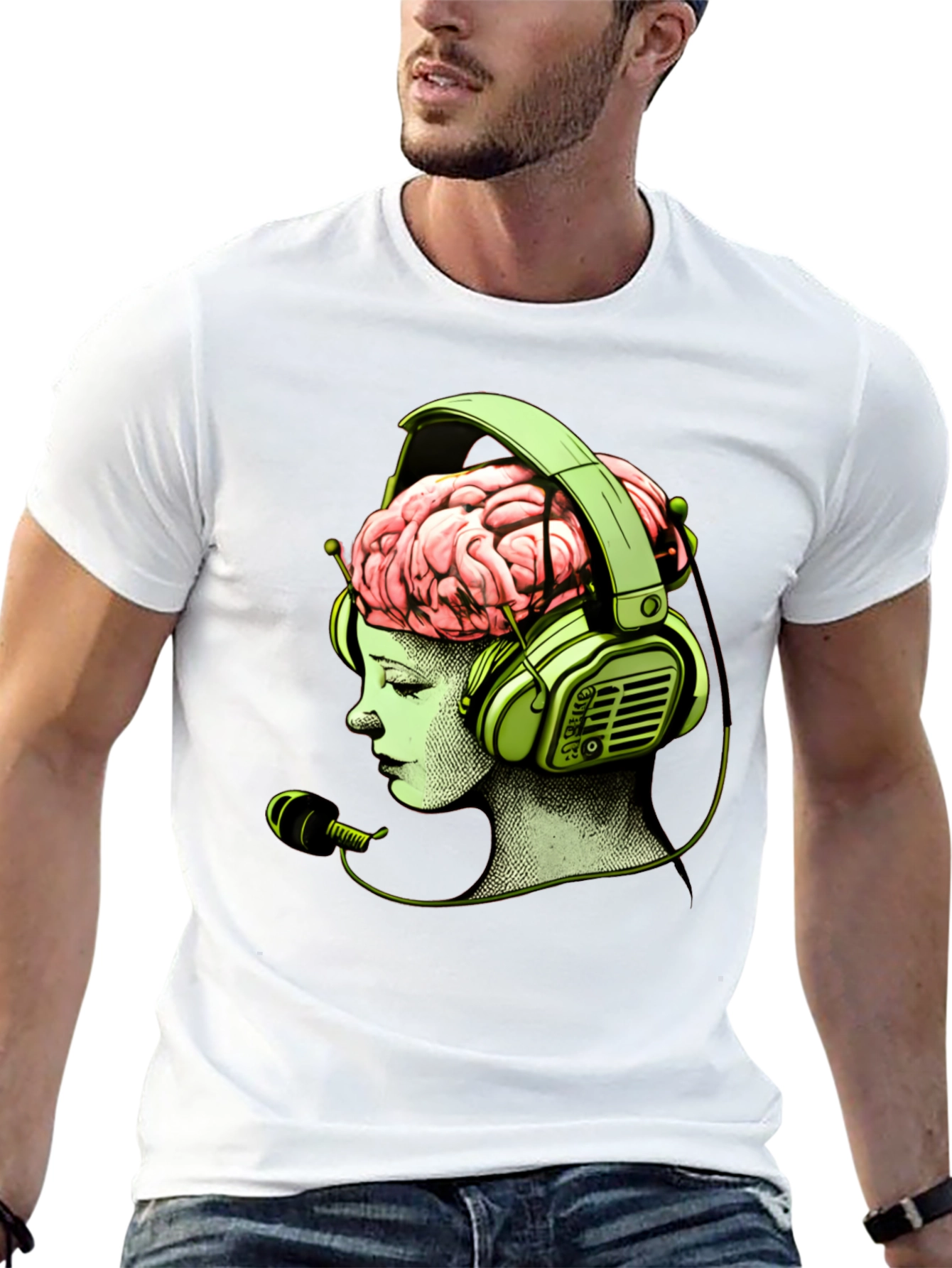 Brain in Headphones Graphic T-Shirt