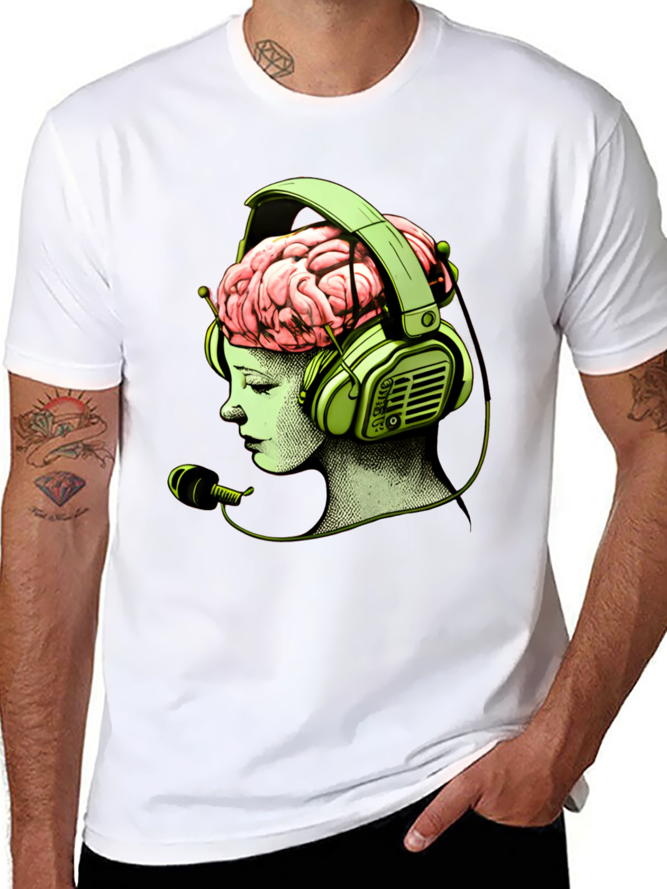 Brain in Headphones Graphic T-Shirt