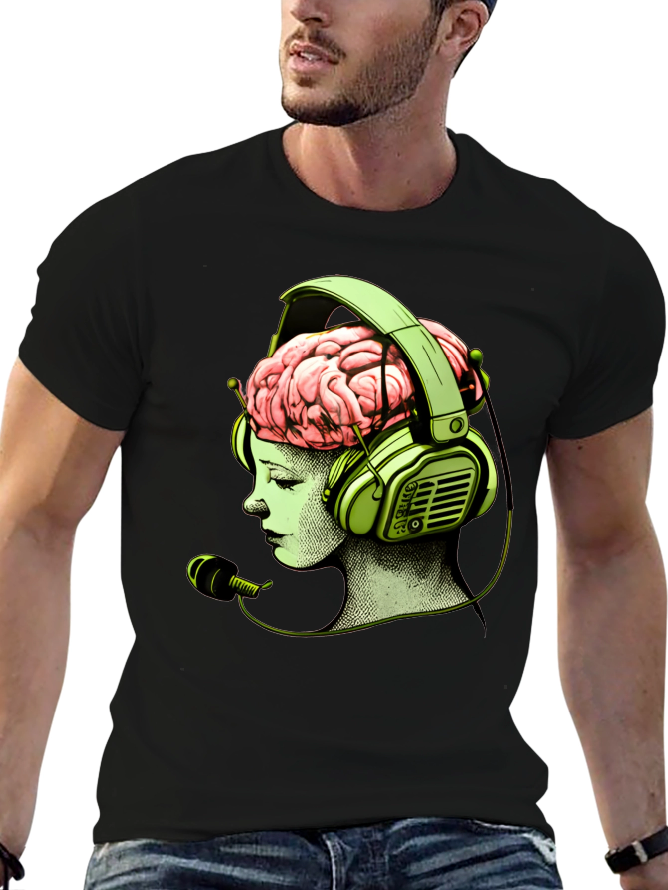 Brain in Headphones Graphic T-Shirt