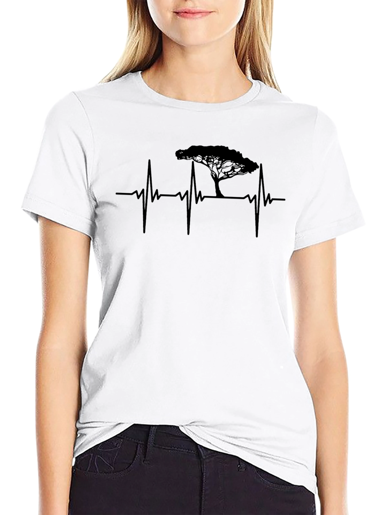 Heartbeat Tree Graphic Tee - Black Unisex T-Shirt