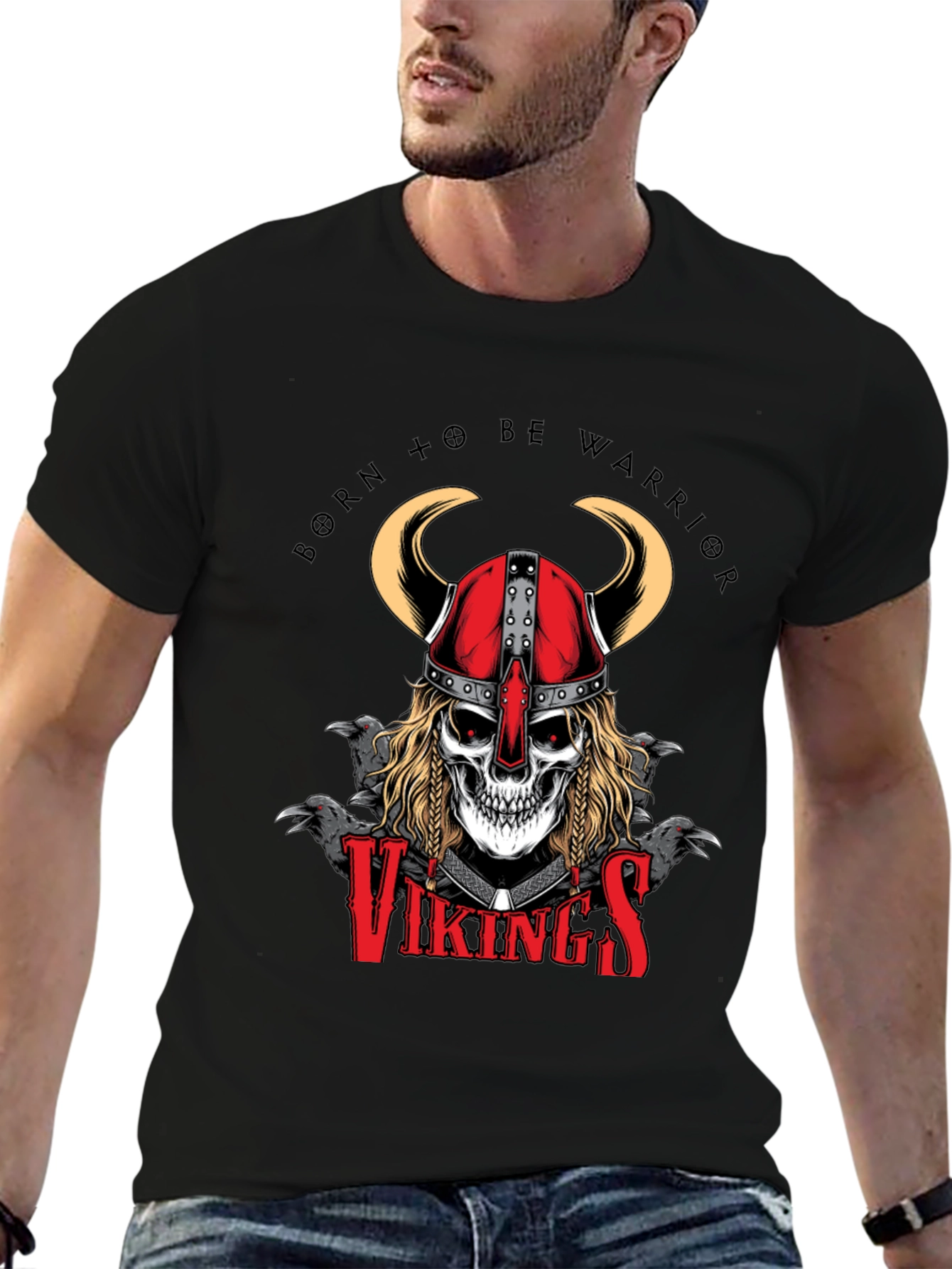 Viking Warrior Skull Graphic T-Shirt