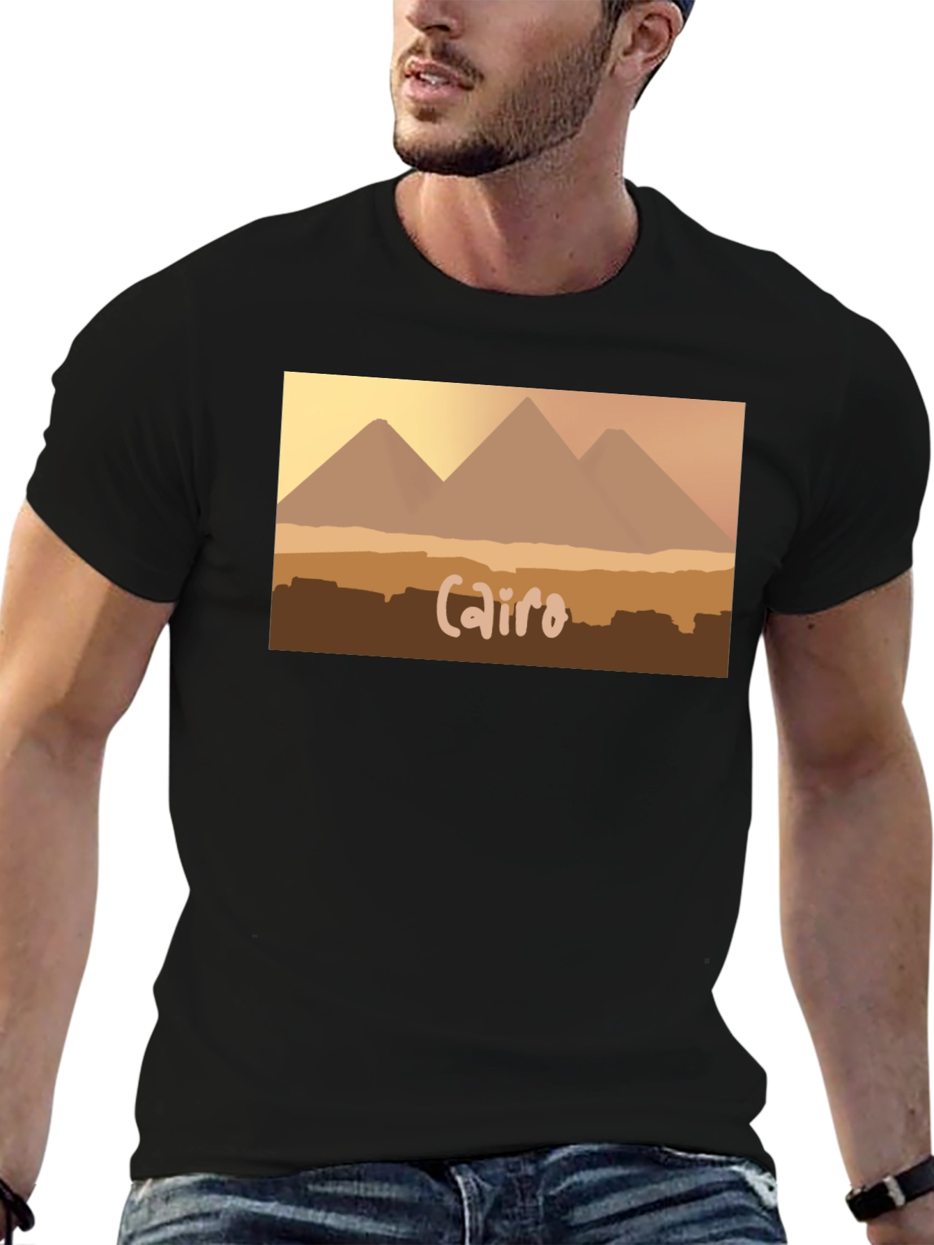 Cairo Pyramids Graphic Tee - Black Cotton T-Shirt