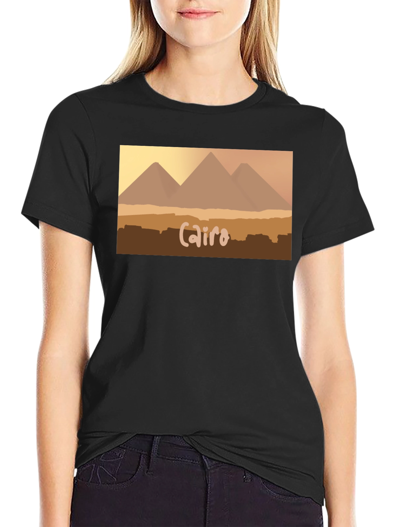 Cairo Pyramids Graphic Tee - Black Cotton T-Shirt