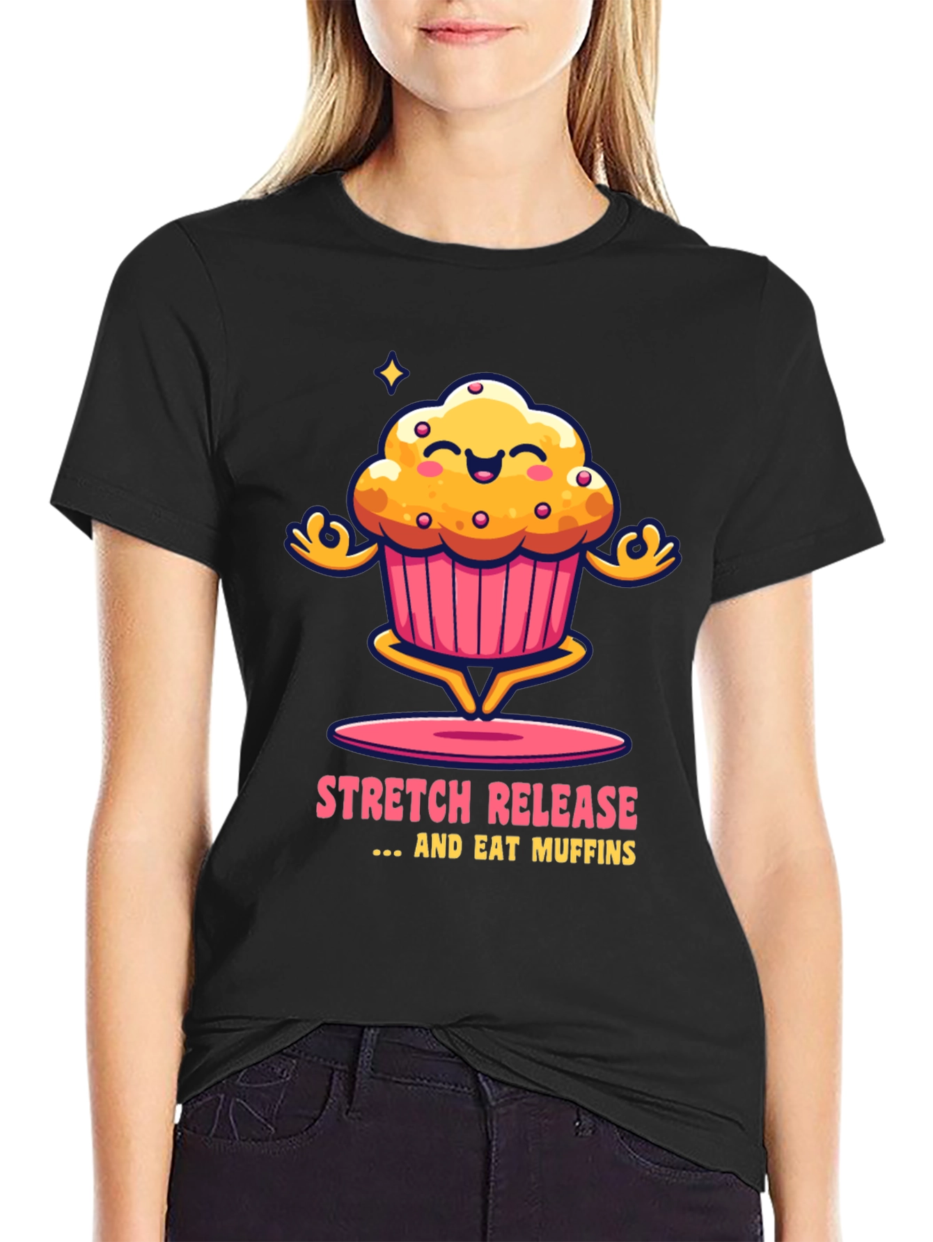 Stretch Release Eat Muffins Black Graphic Tee
