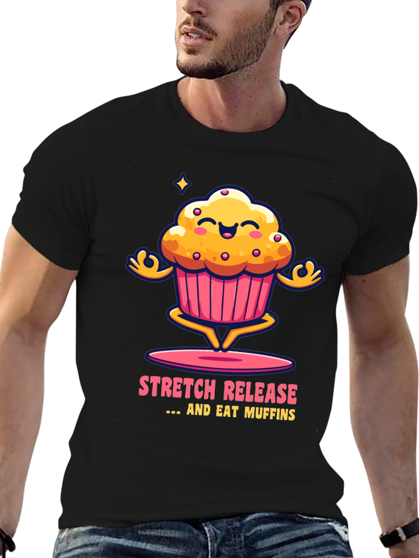 Stretch Release Eat Muffins Black Graphic Tee