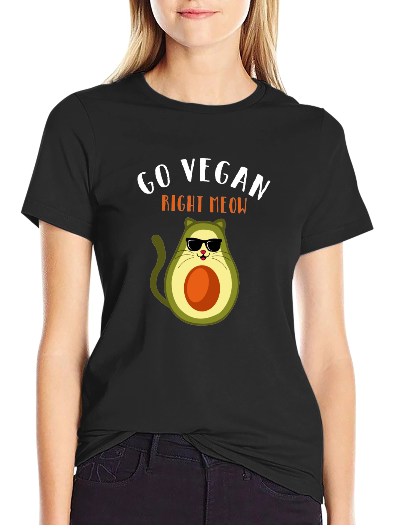 Go Vegan Right Meow Avocado Cat T-Shirt