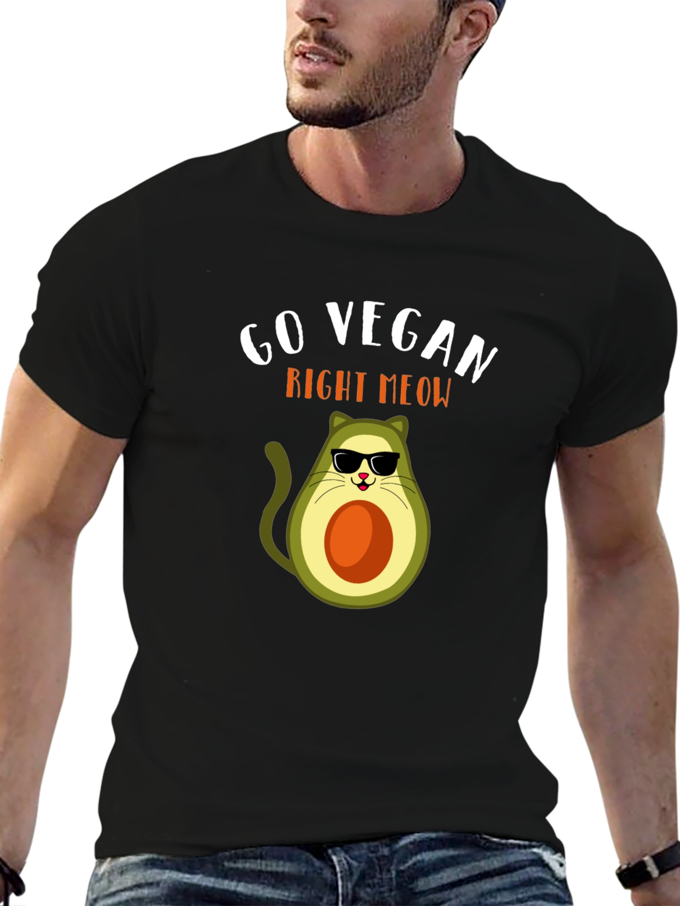 Go Vegan Right Meow Avocado Cat T-Shirt