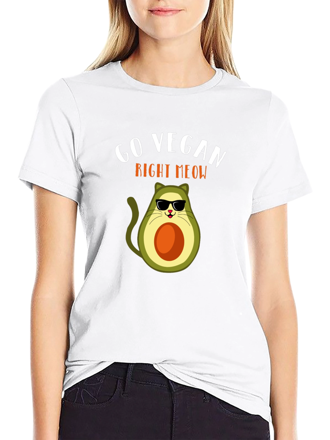 Go Vegan Right Meow Avocado Cat T-Shirt