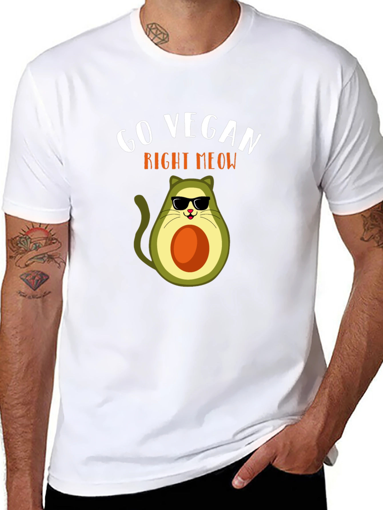 Go Vegan Right Meow Avocado Cat T-Shirt