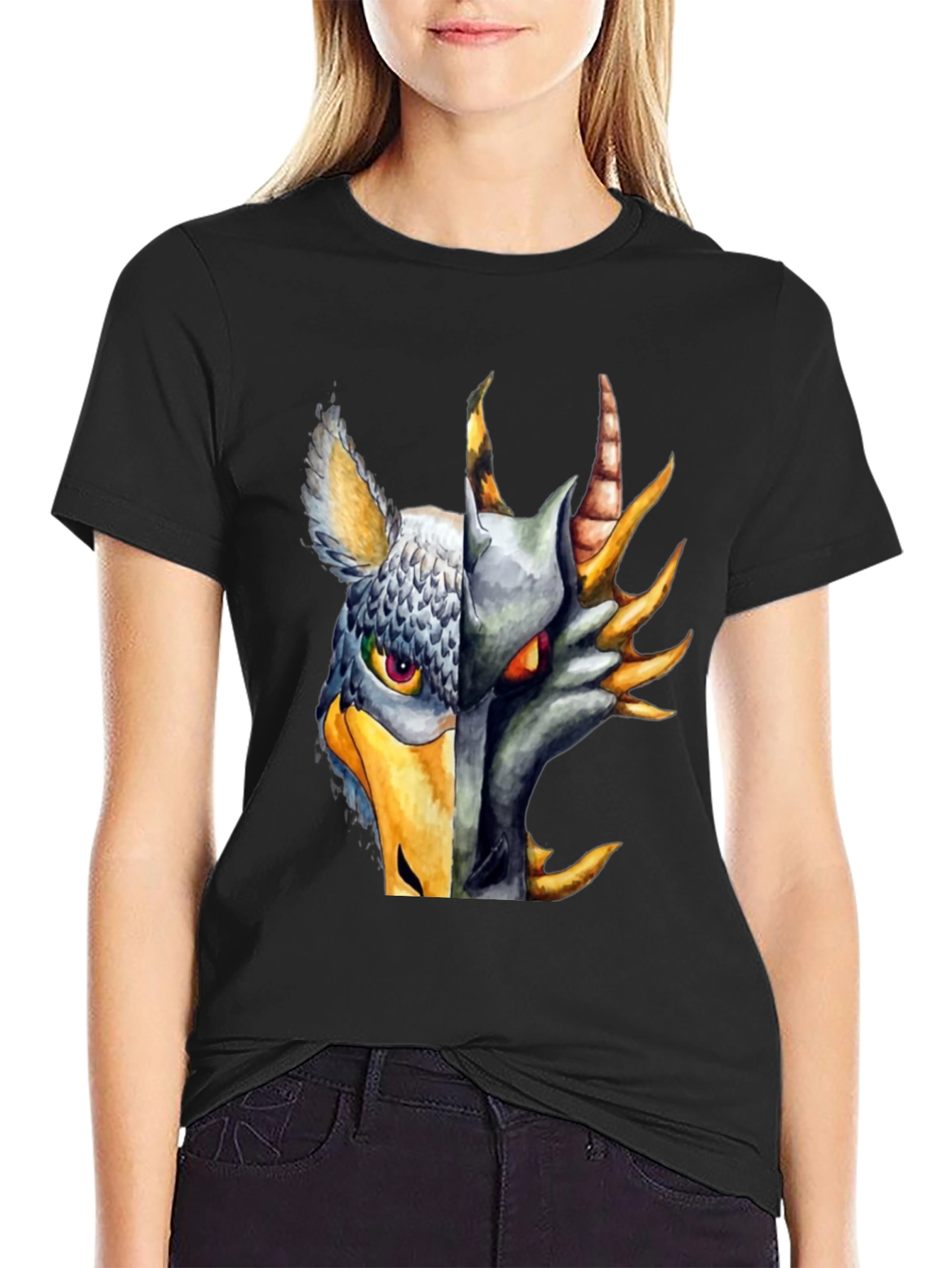 Griffin Dragon Split Design Black Tee