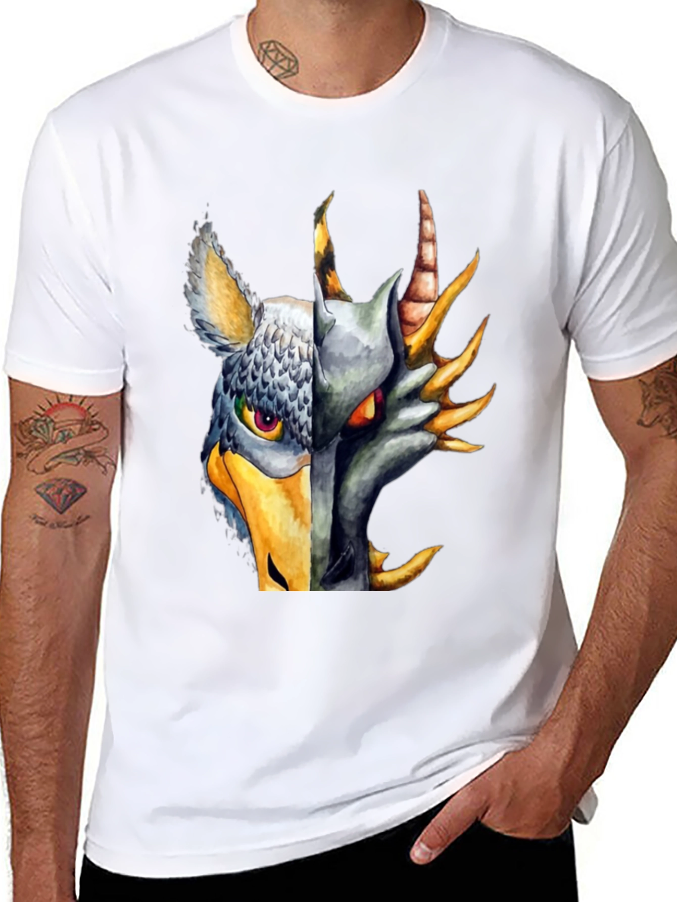 Griffin Dragon Split Design Black Tee