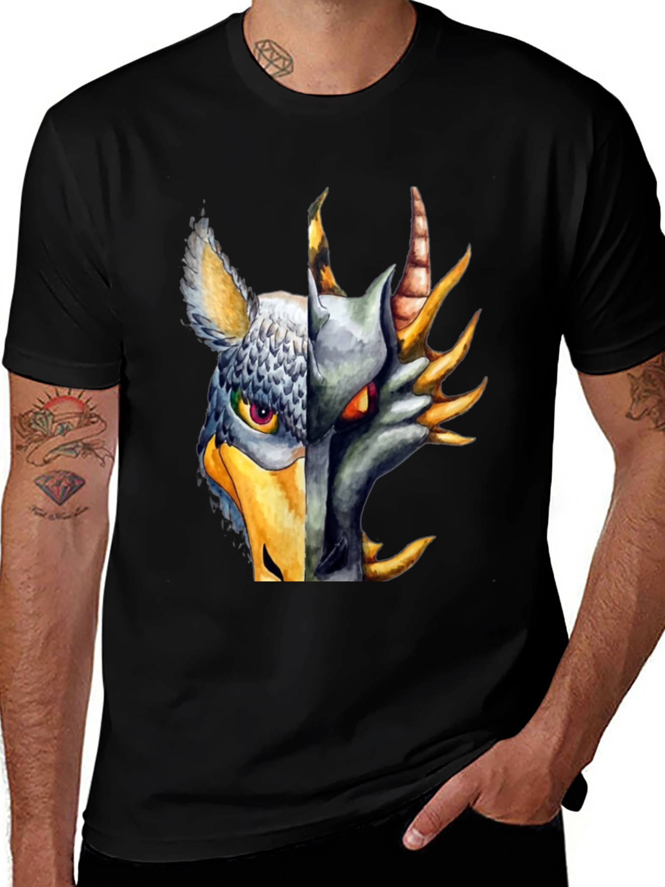 Griffin Dragon Split Design Black Tee