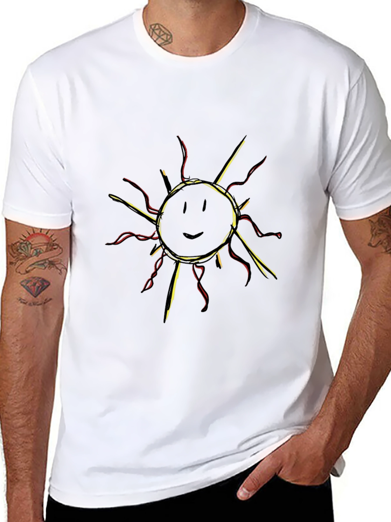 Smiling Sun Graphic Tee - Black Cotton T-Shirt