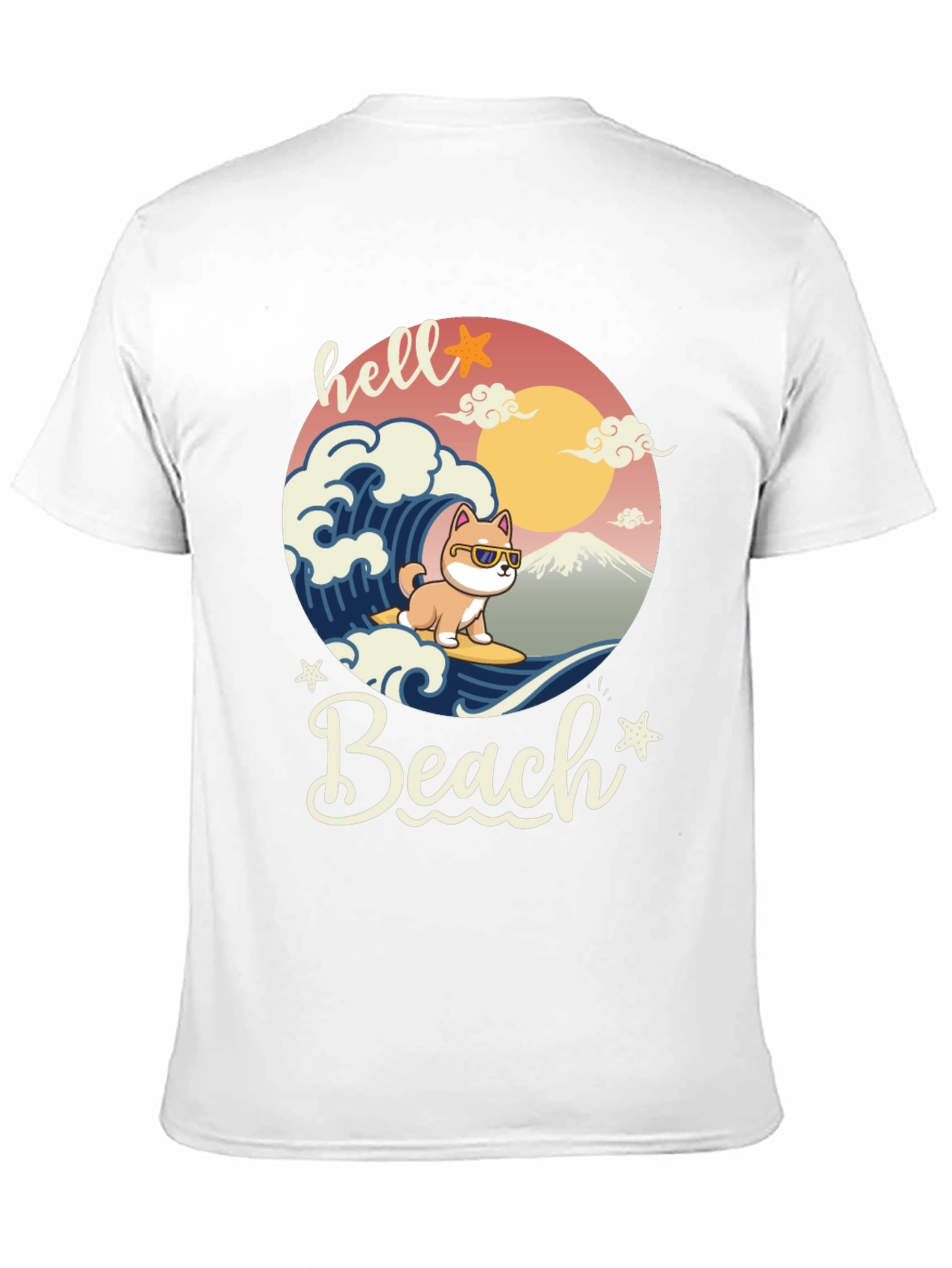 Hello Beach T-Shirt - Dog Surfing Graphic Tee