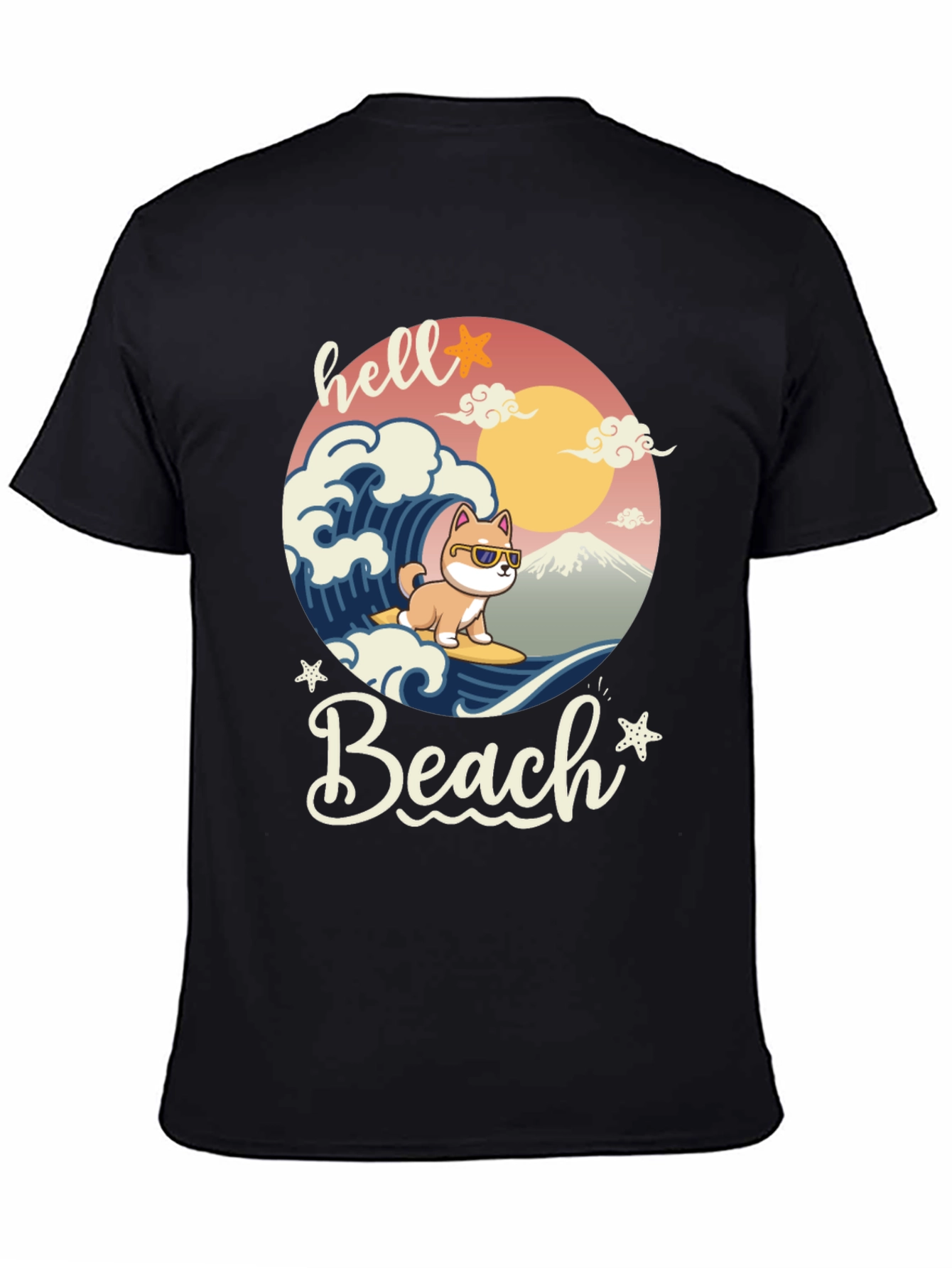 Hello Beach T-Shirt - Dog Surfing Graphic Tee