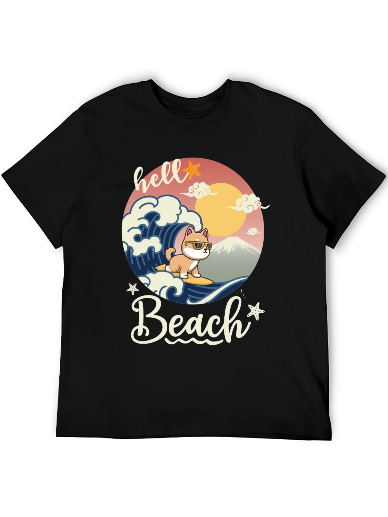Hello Beach T-Shirt - Dog Surfing Graphic Tee