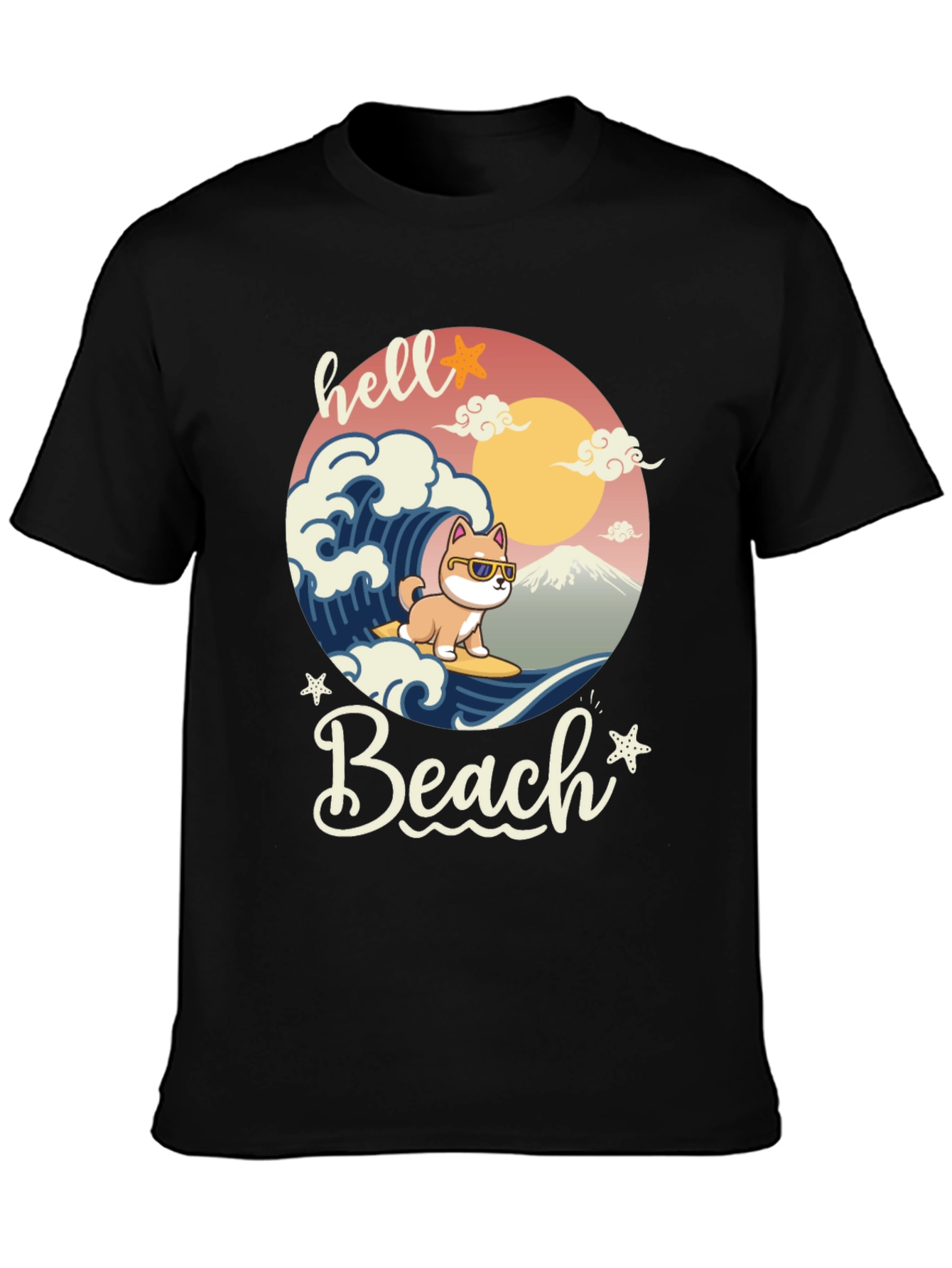 Hello Beach T-Shirt - Dog Surfing Graphic Tee