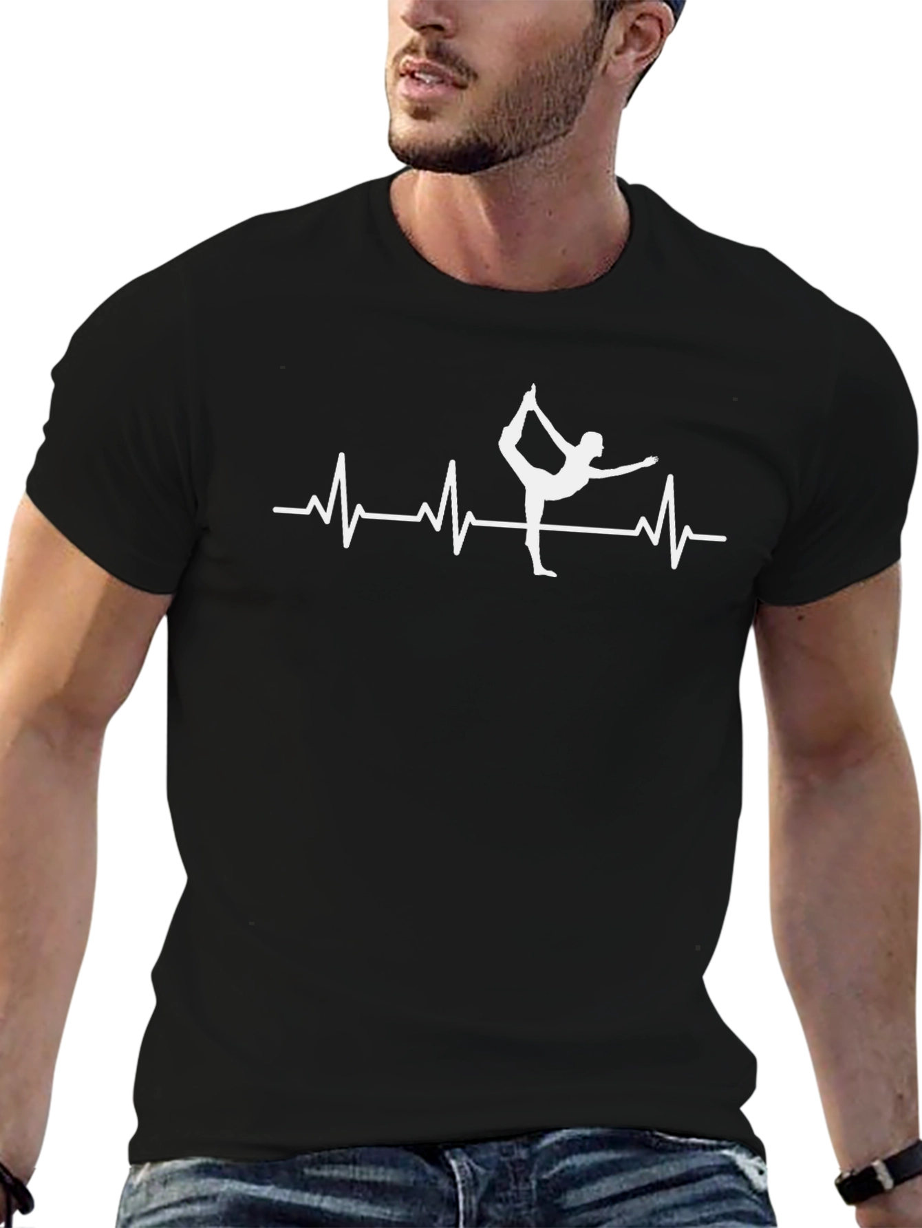 Yoga Heartbeat Graphic Tee - Black Cotton T-Shirt