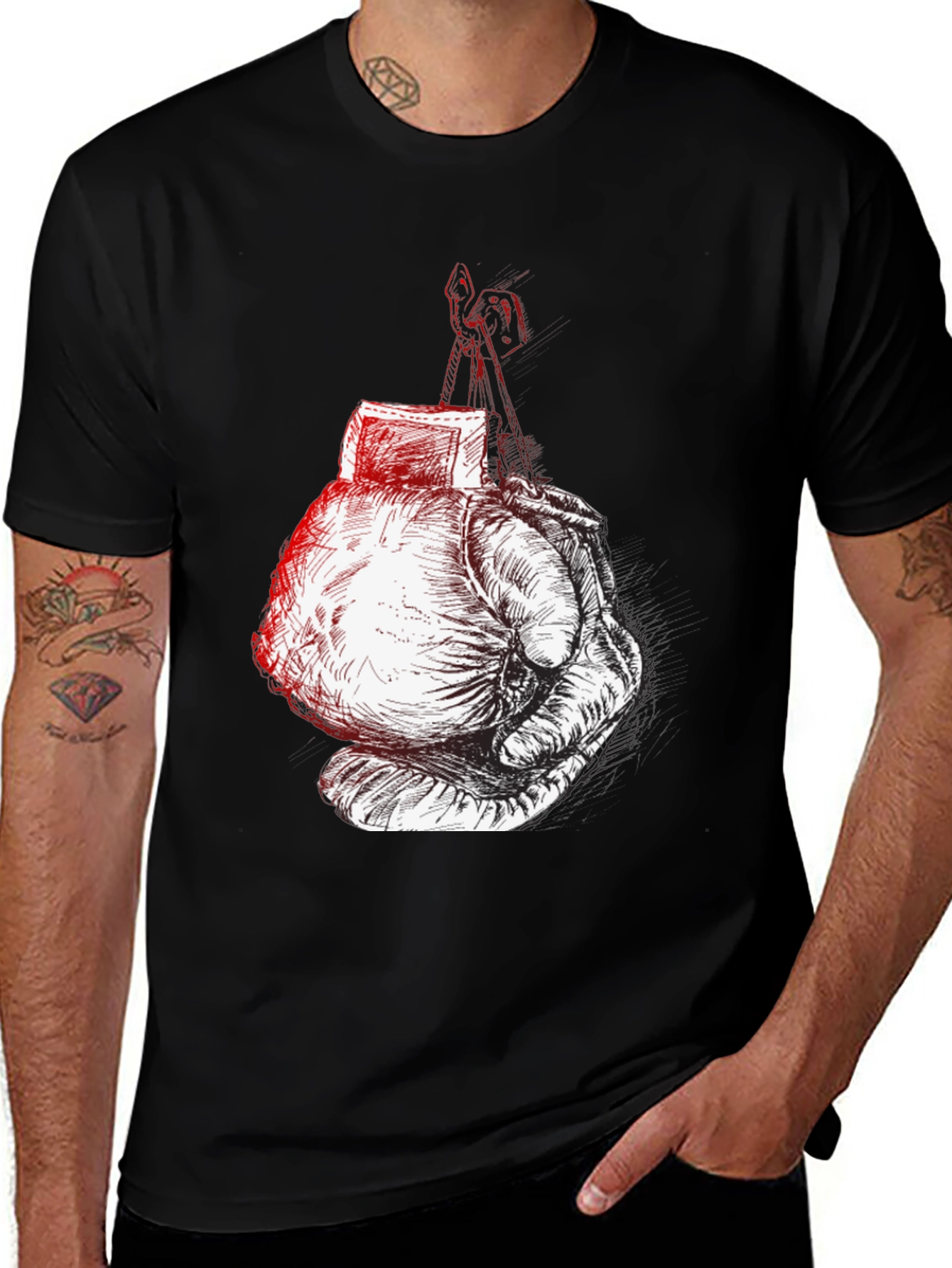 Boxing Gloves Graphic Tee - Black Cotton Comfort
