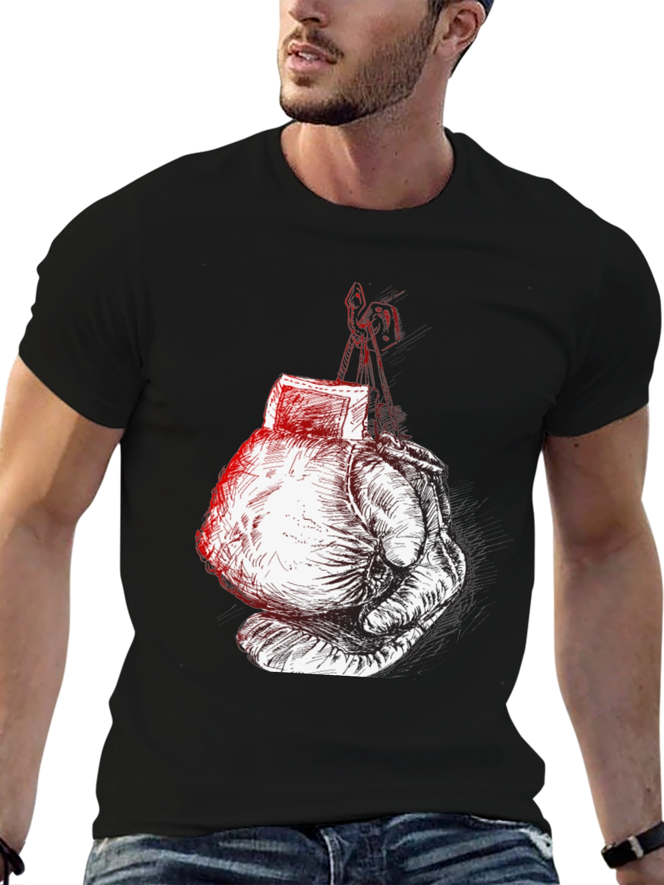 Boxing Gloves Graphic Tee - Black Cotton Comfort