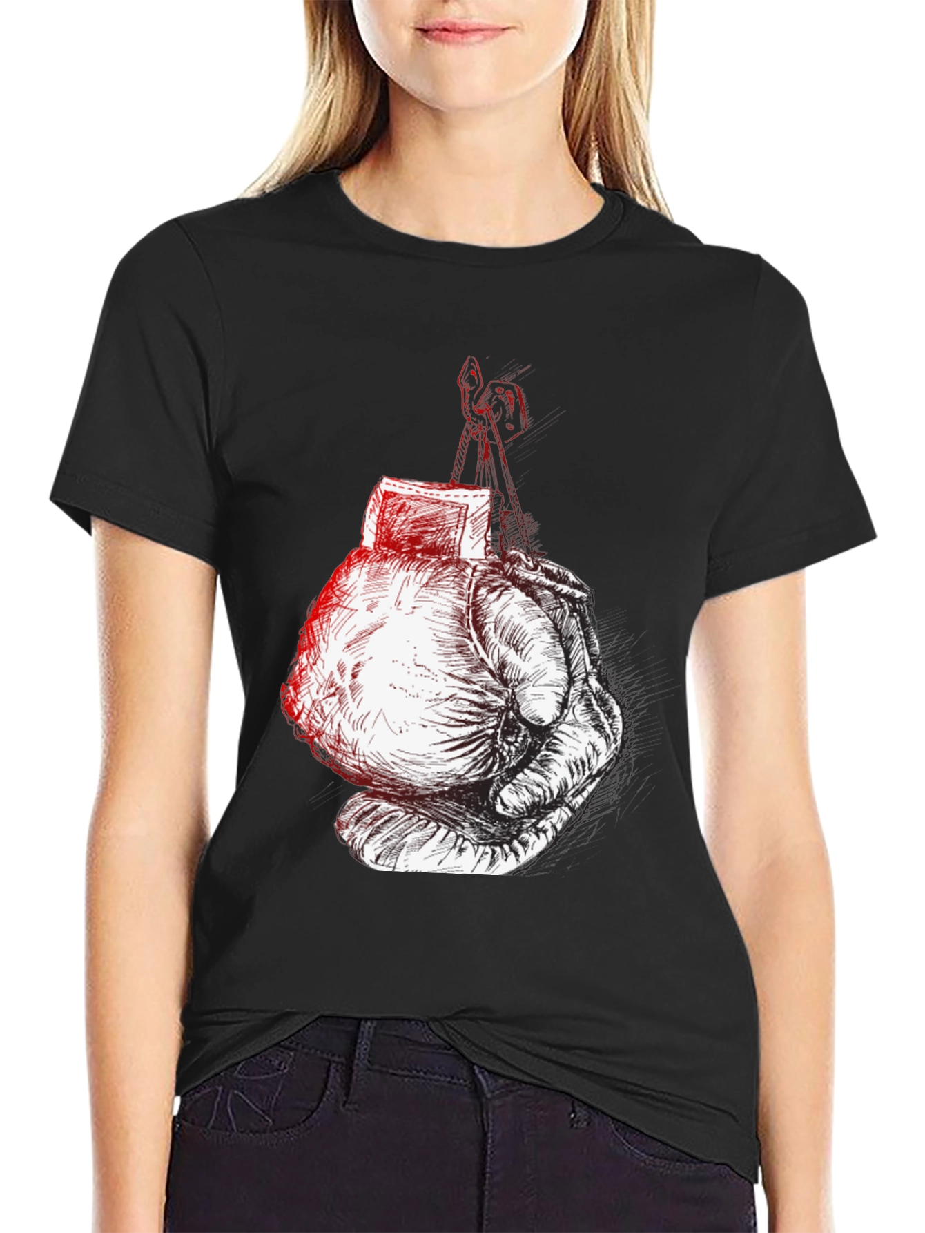 Boxing Gloves Graphic Tee - Black Cotton Comfort