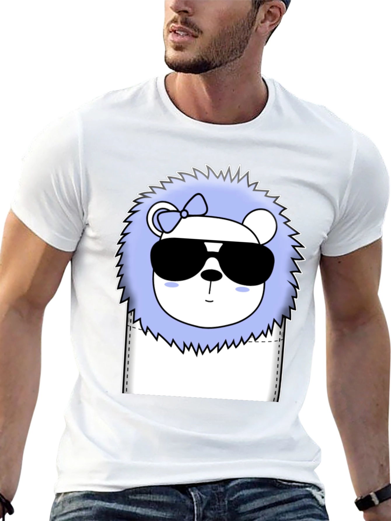 Cool Cartoon Lion Graphic Tee - Black Cotton T-Shirt