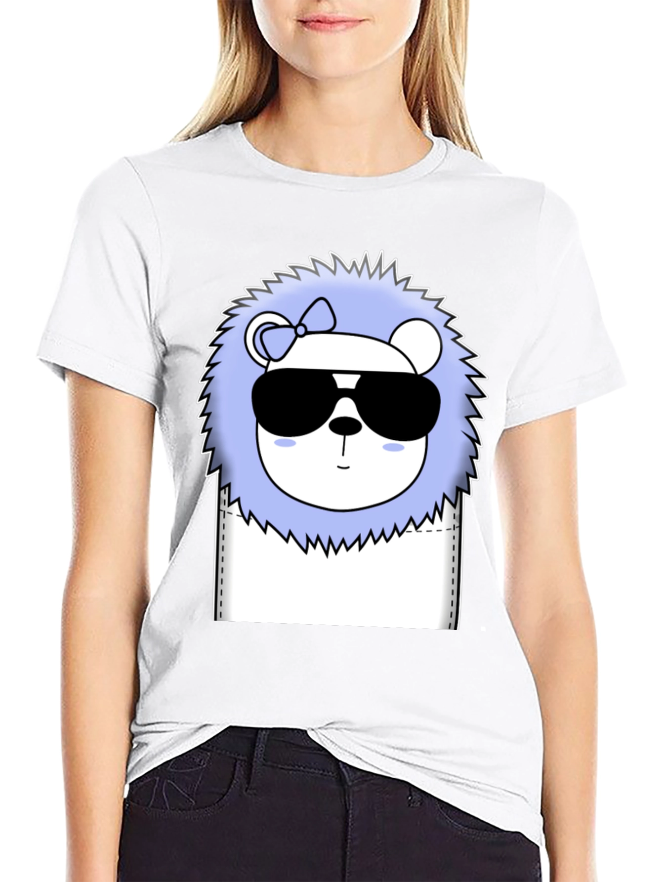 Cool Cartoon Lion Graphic Tee - Black Cotton T-Shirt
