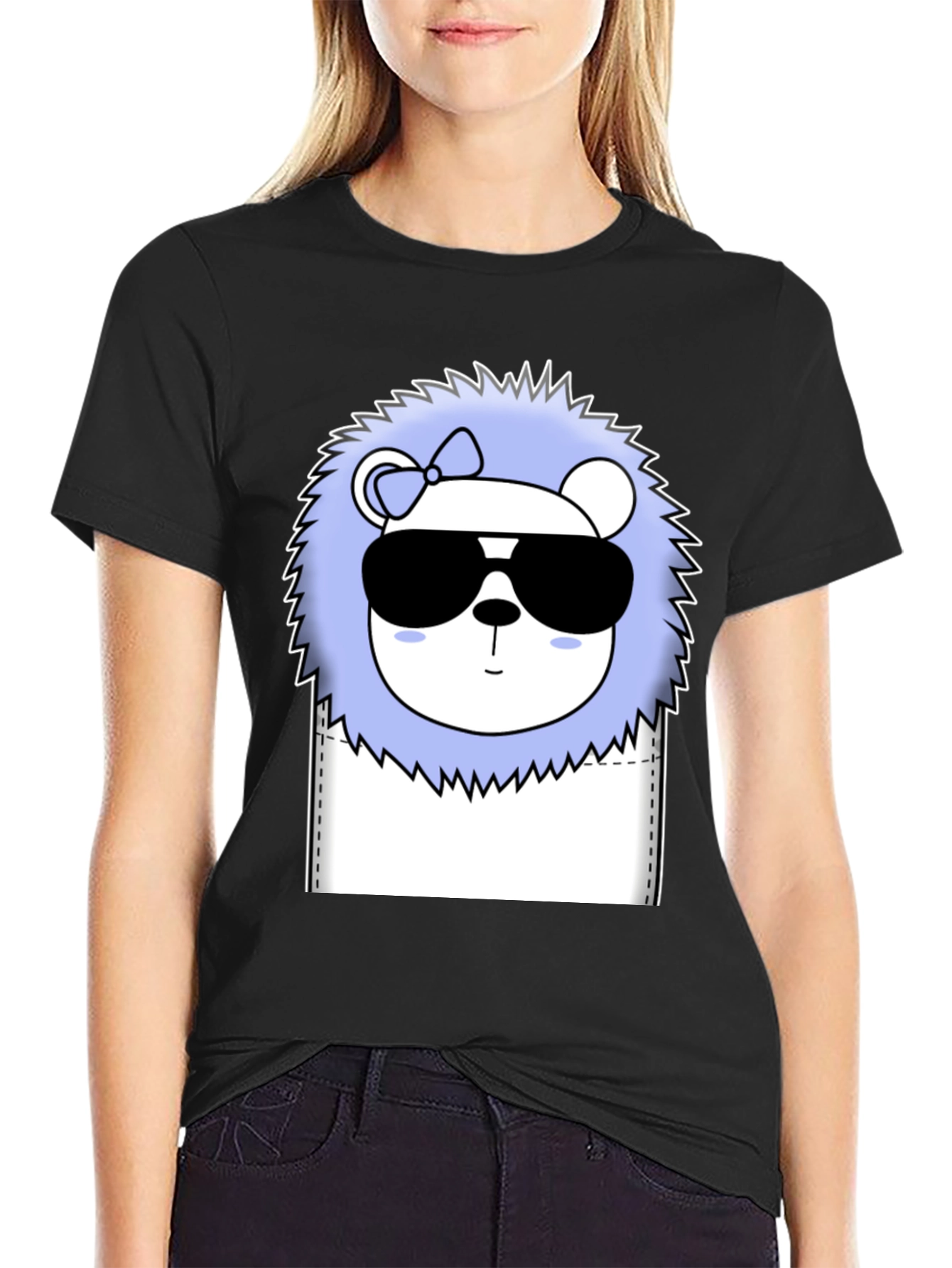 Cool Cartoon Lion Graphic Tee - Black Cotton T-Shirt