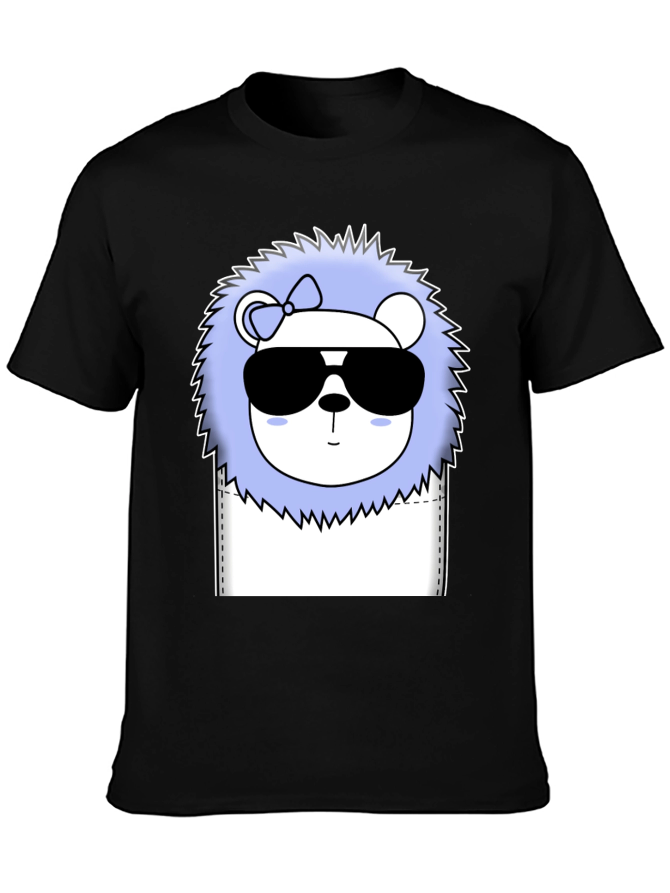 Cool Cartoon Lion Graphic Tee - Black Cotton T-Shirt