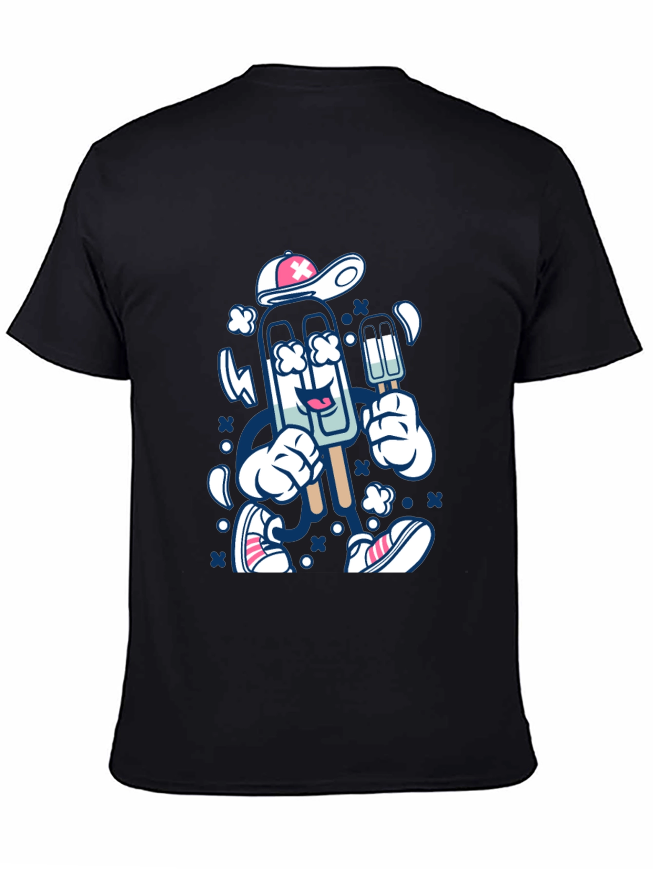 Ice Cream Cartoon Graphic Tee - Black
