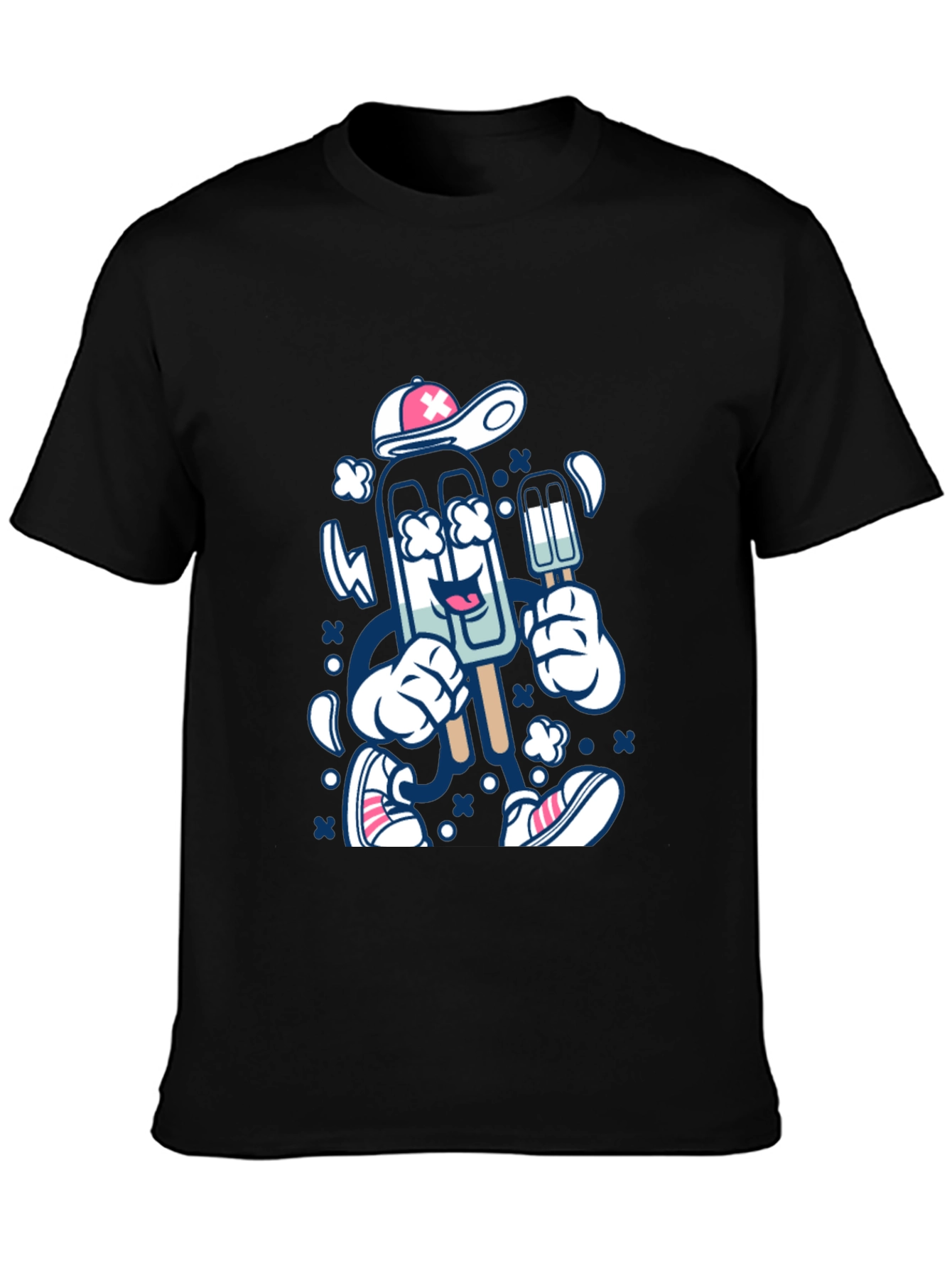 Ice Cream Cartoon Graphic Tee - Black