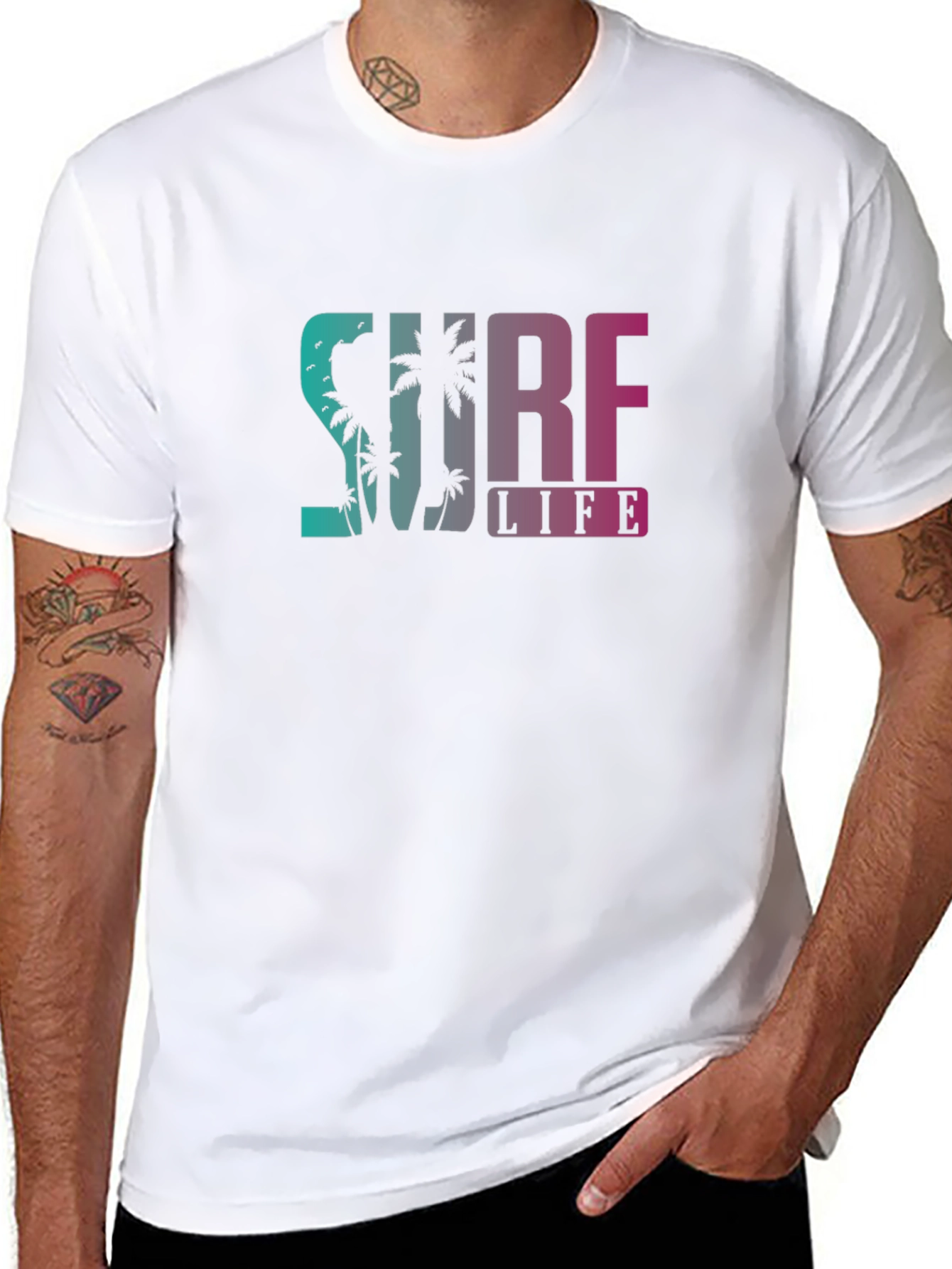 Surf Life Palm Tree Graphic Tee - Black