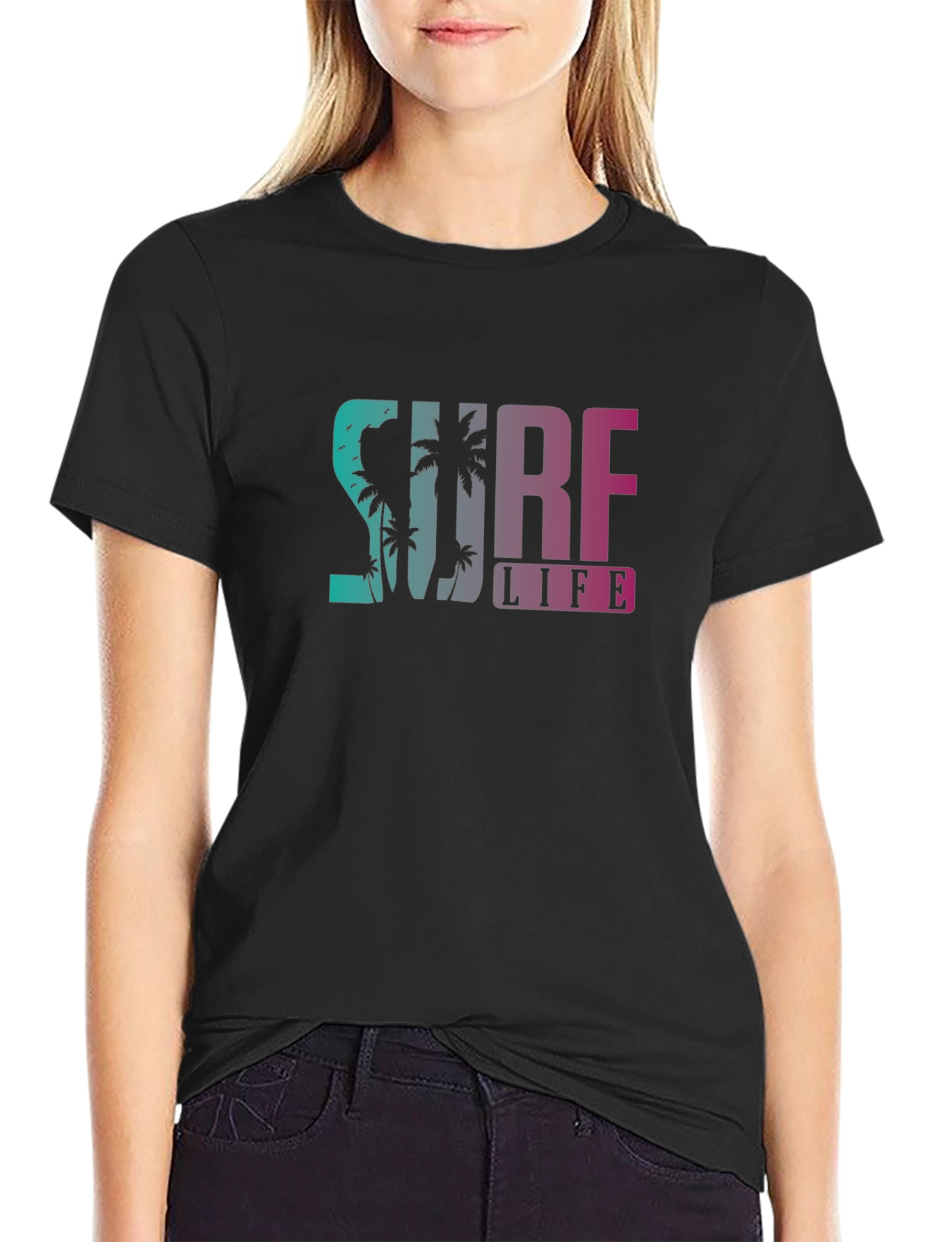 Surf Life Palm Tree Graphic Tee - Black
