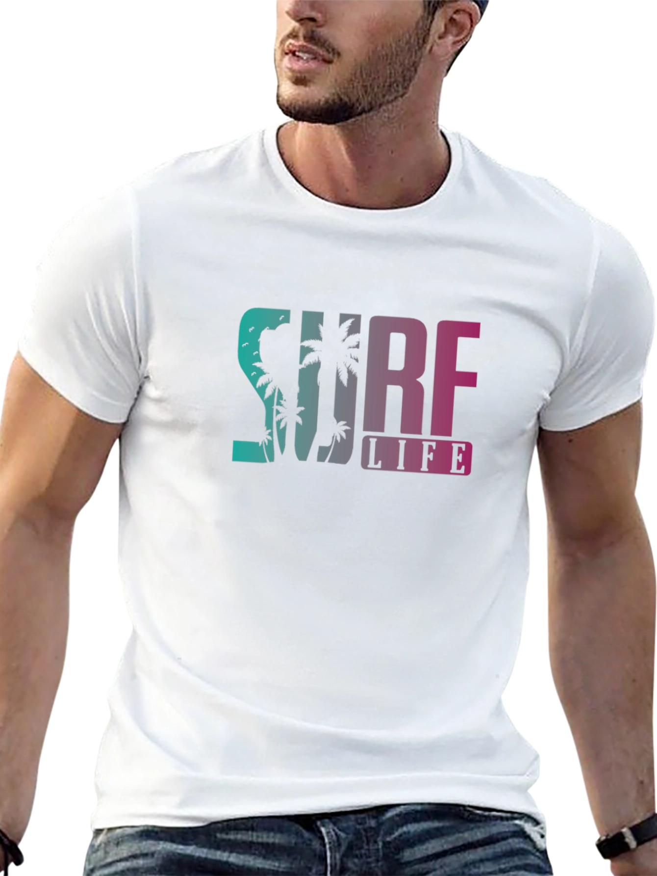 Surf Life Palm Tree Graphic Tee - Black