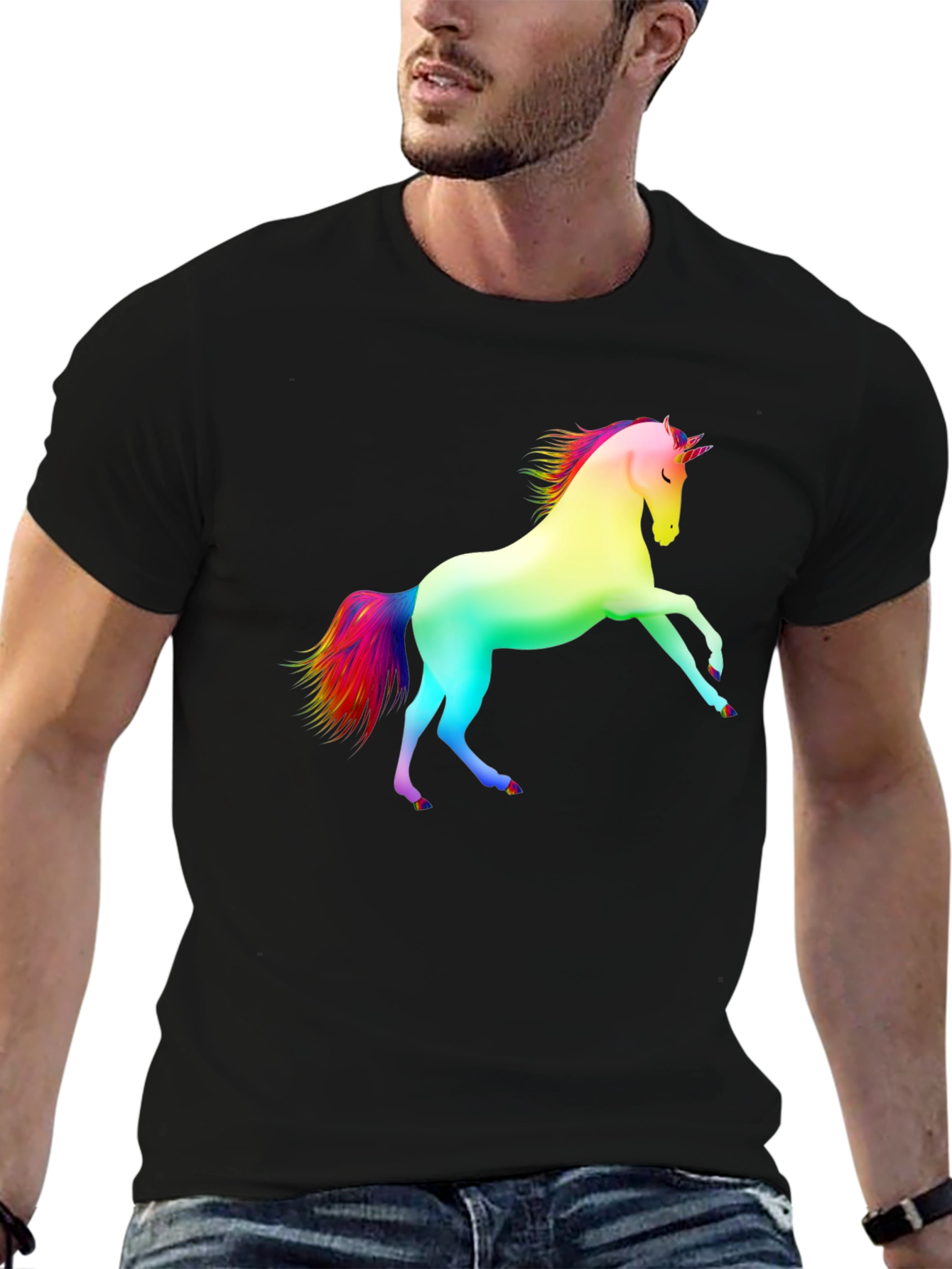 Rainbow Unicorn Black T-Shirt